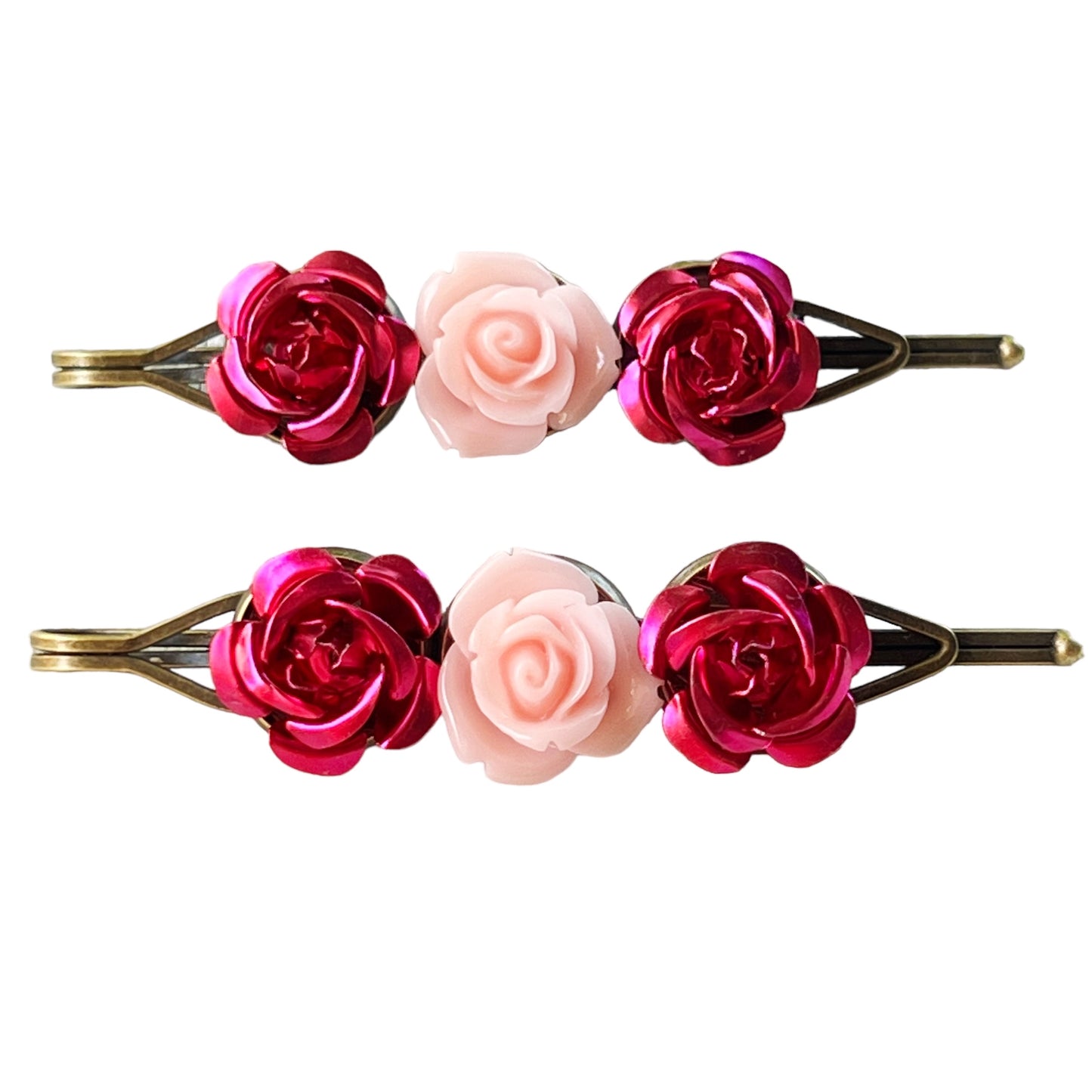 Pink Rose Flower Hair Pins