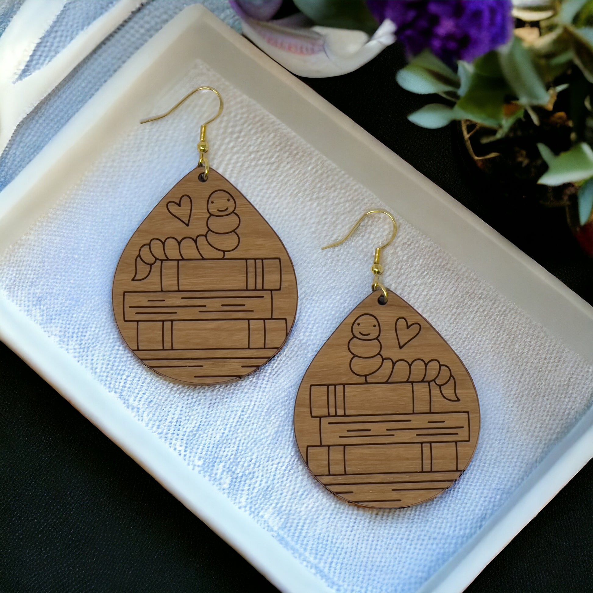 Bookshelf Wood Dangle Earrings - Cute Book Lover Gift | Boho Women's Miniature Bookcase Jewelry