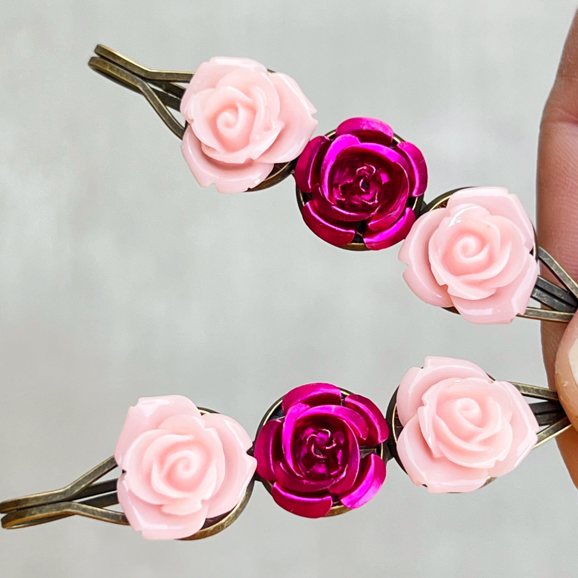 Pink Rose Flower Hair Pins