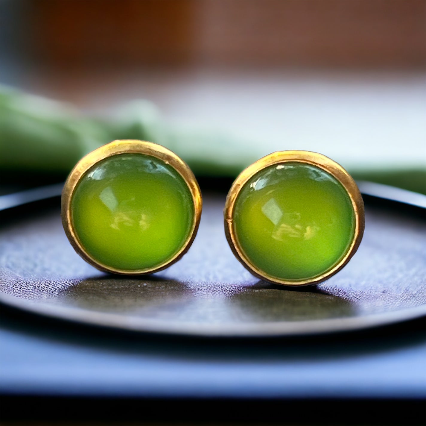 Candy Apple Green Gold Stud Earrings