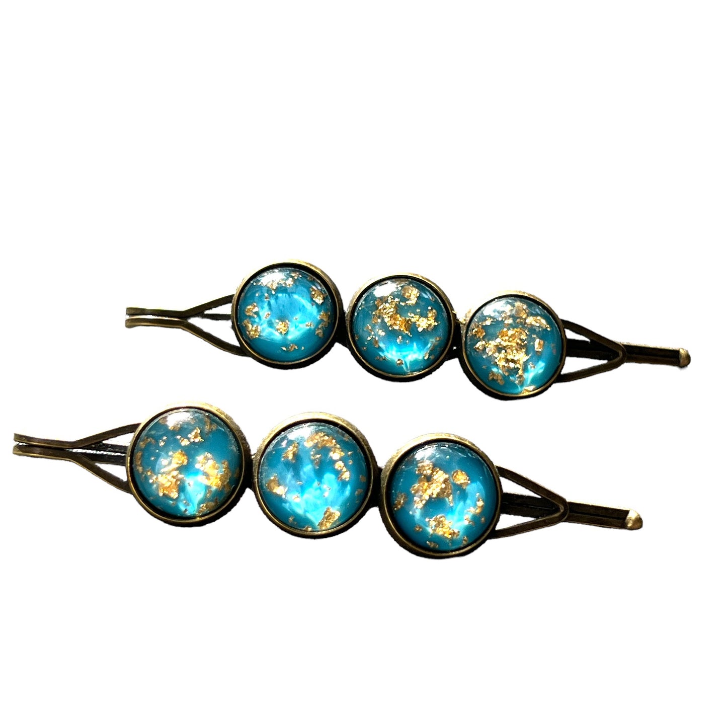 Turquoise Blue Gold Flake Glitter Hair Pins: Sparkling Accessories for Glamorous Styles