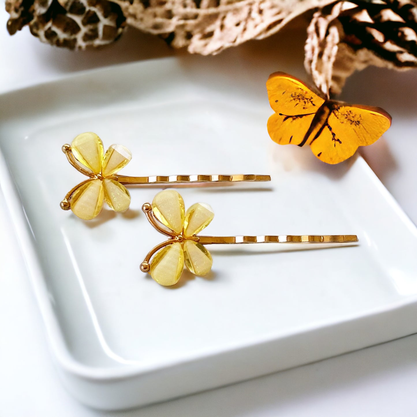 Yellow Rhinestone Butterfly Hair Pins - Elegant and Vibrant Hair Accessories