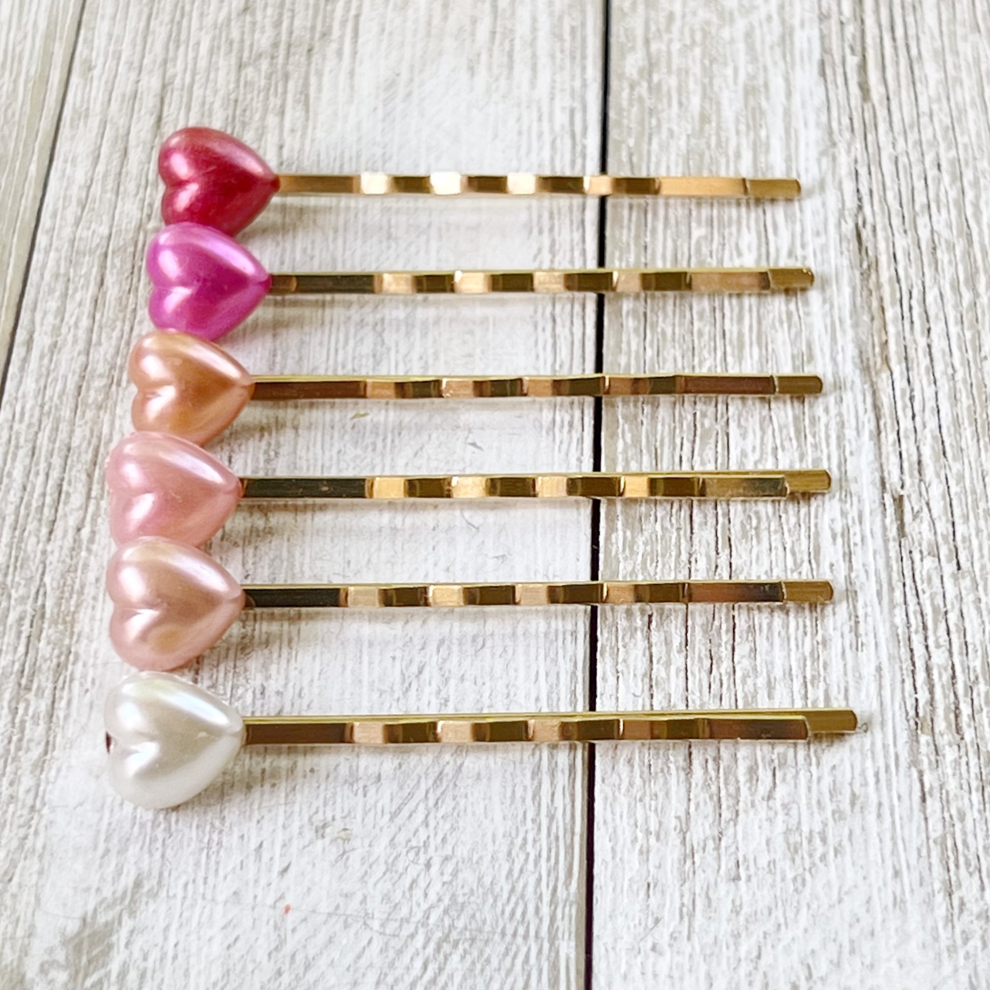 Gradient Pink Heart Bobby Pin Set of 6