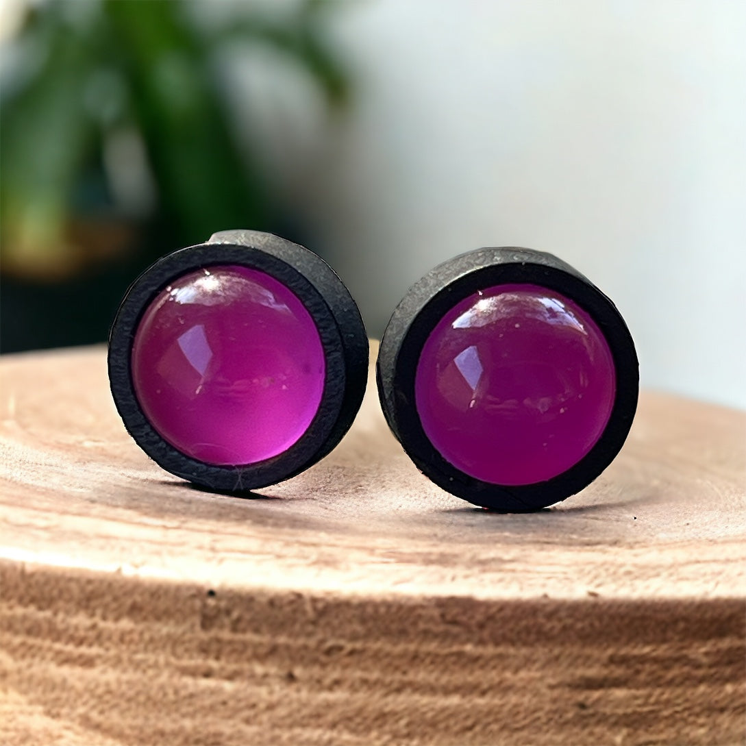 Purple Acrylic & Black Wood Unisex Stud Earrings: Versatile Statement Pieces for Any Occasion