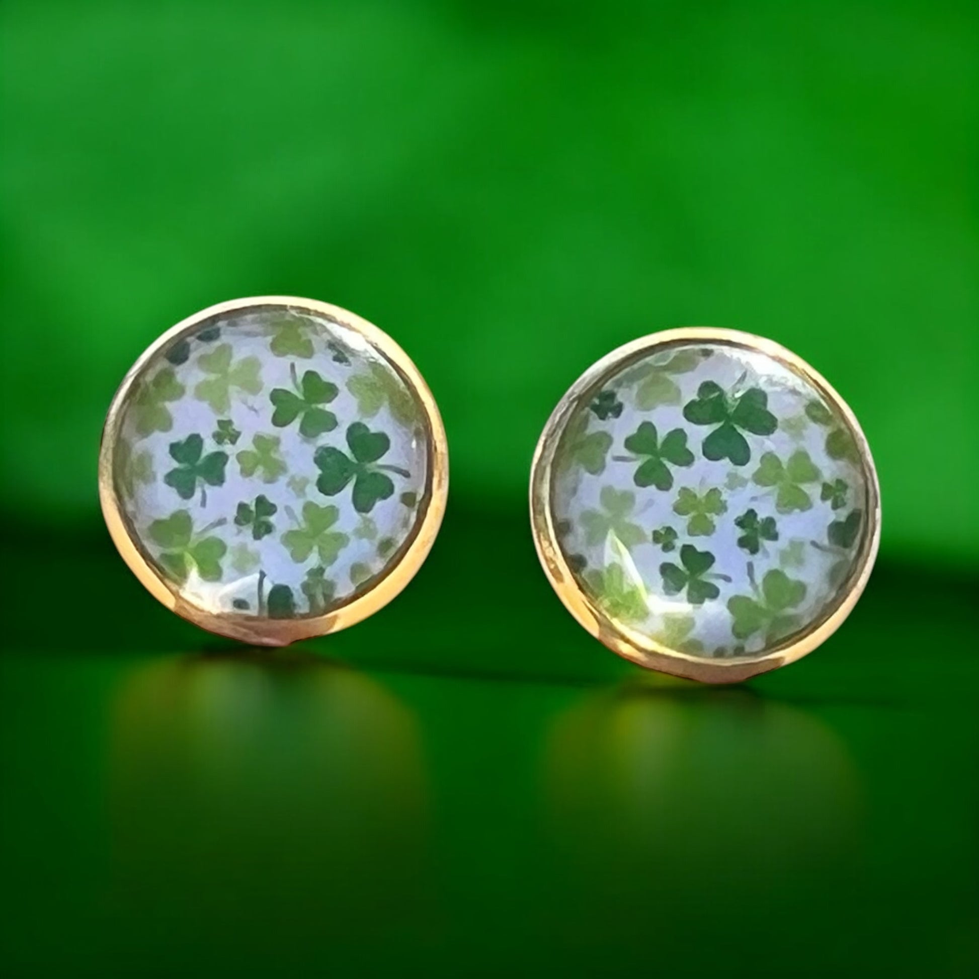 Gold Stud Earrings: Lucky Shamrock Clover Design for St. Patrick's Day Charm