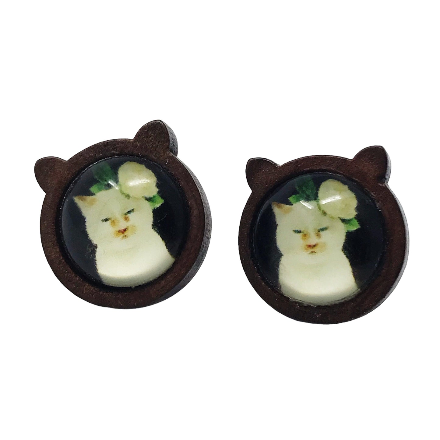 Whimsical Cat & Flower Earrings - Handmade Wooden Cat Shaped Jewelry for Stylish Cat Enthusiasts
