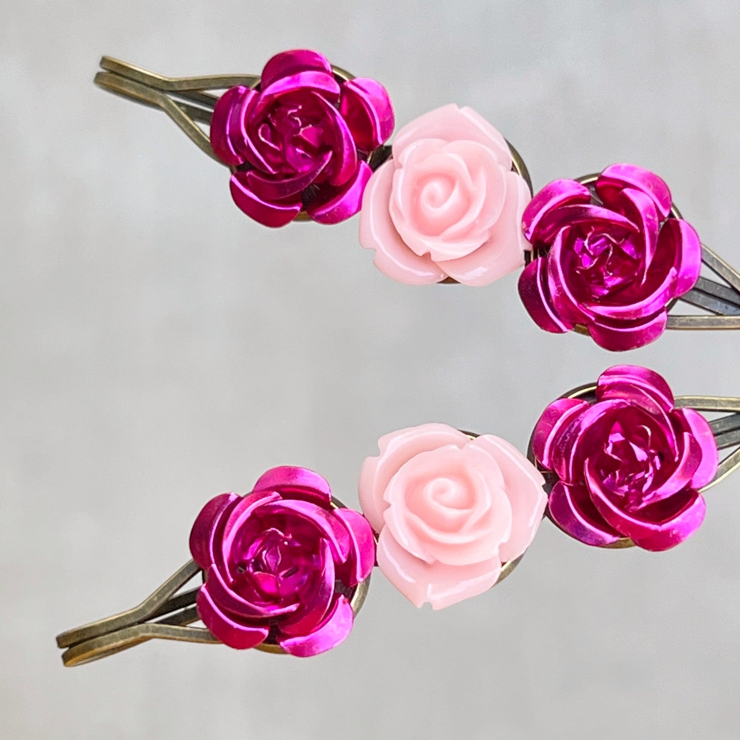 Pink Rose Flower Hair Pins