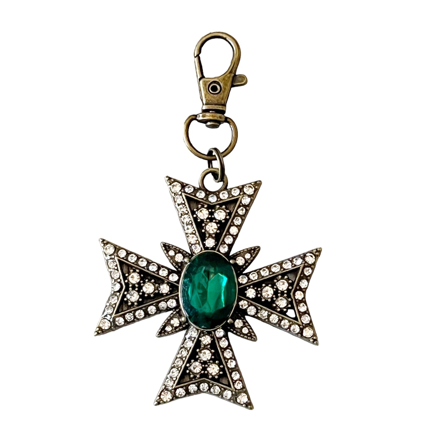 Ornate Brass Cross Boho Western Zipper Handbag Charm with Rhinestone Accents - Stylish and Unique Accessory for Your Handbag