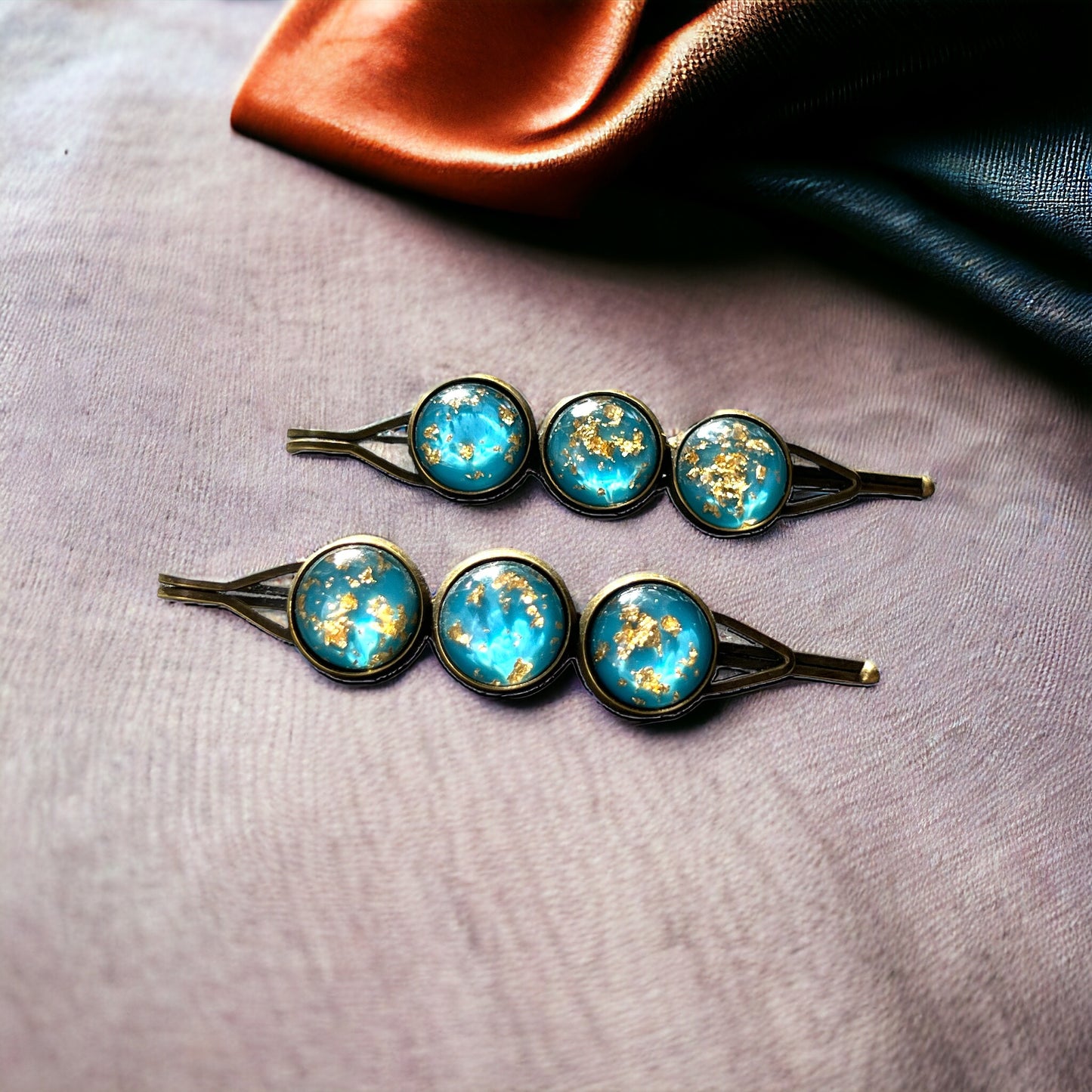 Turquoise Blue Gold Flake Glitter Hair Pins: Sparkling Accessories for Glamorous Styles