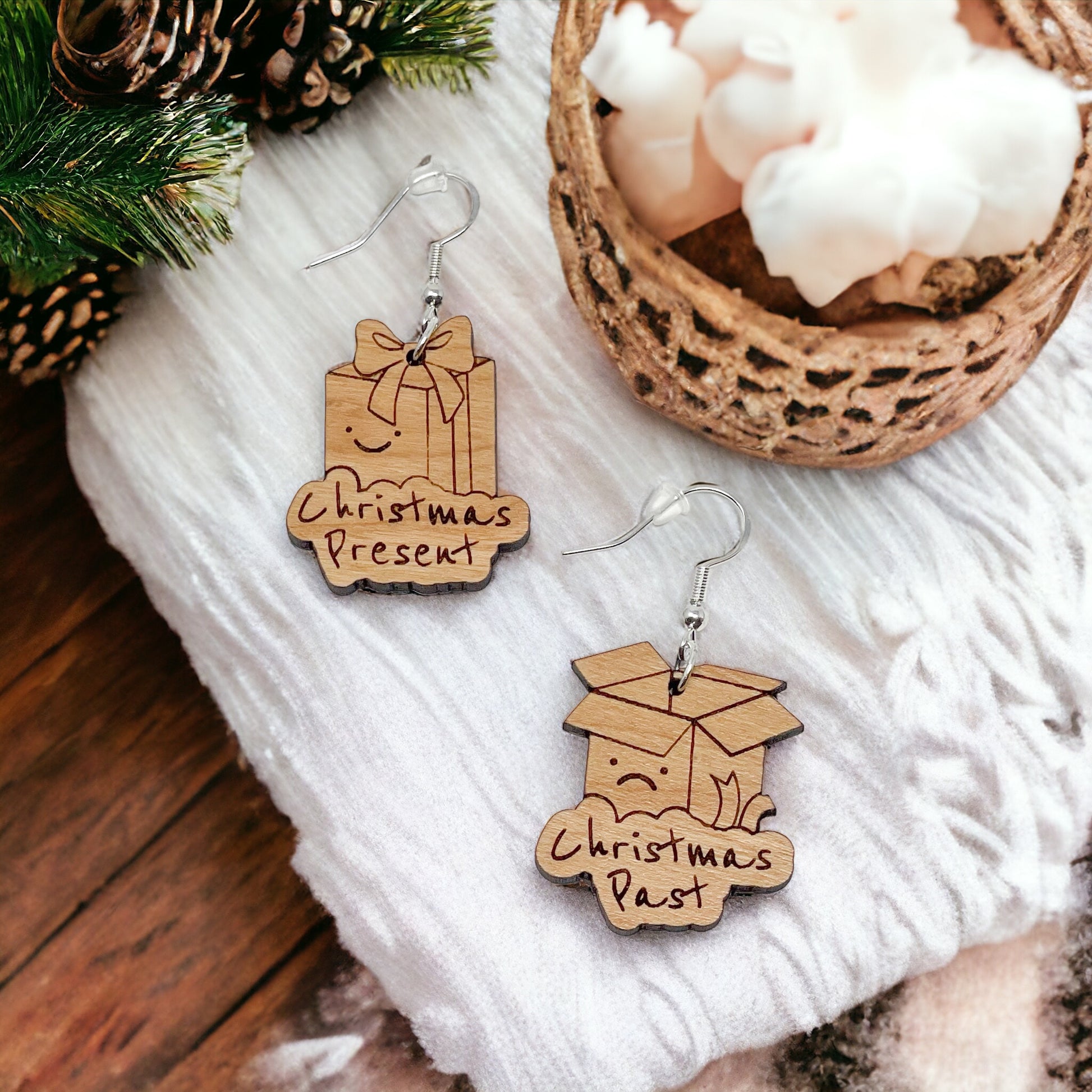 Funny Present Earrings, Rustic Dangle Earring, Funny Quote Earrings, Cute Winter Holiday Earring, Wood Word Earring, Country Western Jewelry