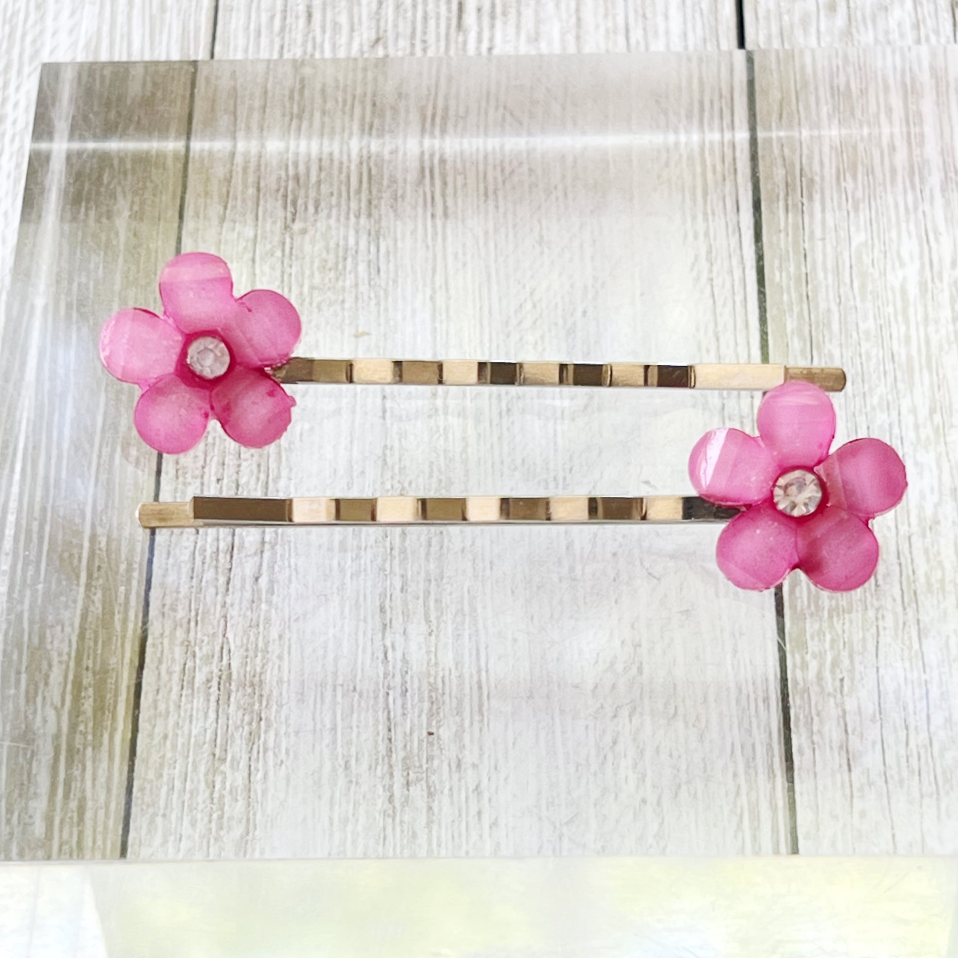 Pink Flower Hair Pins, Pink Bobby Pins, Womens Hair Pins, Floral Bobby Pins, Decorative Hair Pins, Rhinestone Hair Pins, Boho Hair Pins