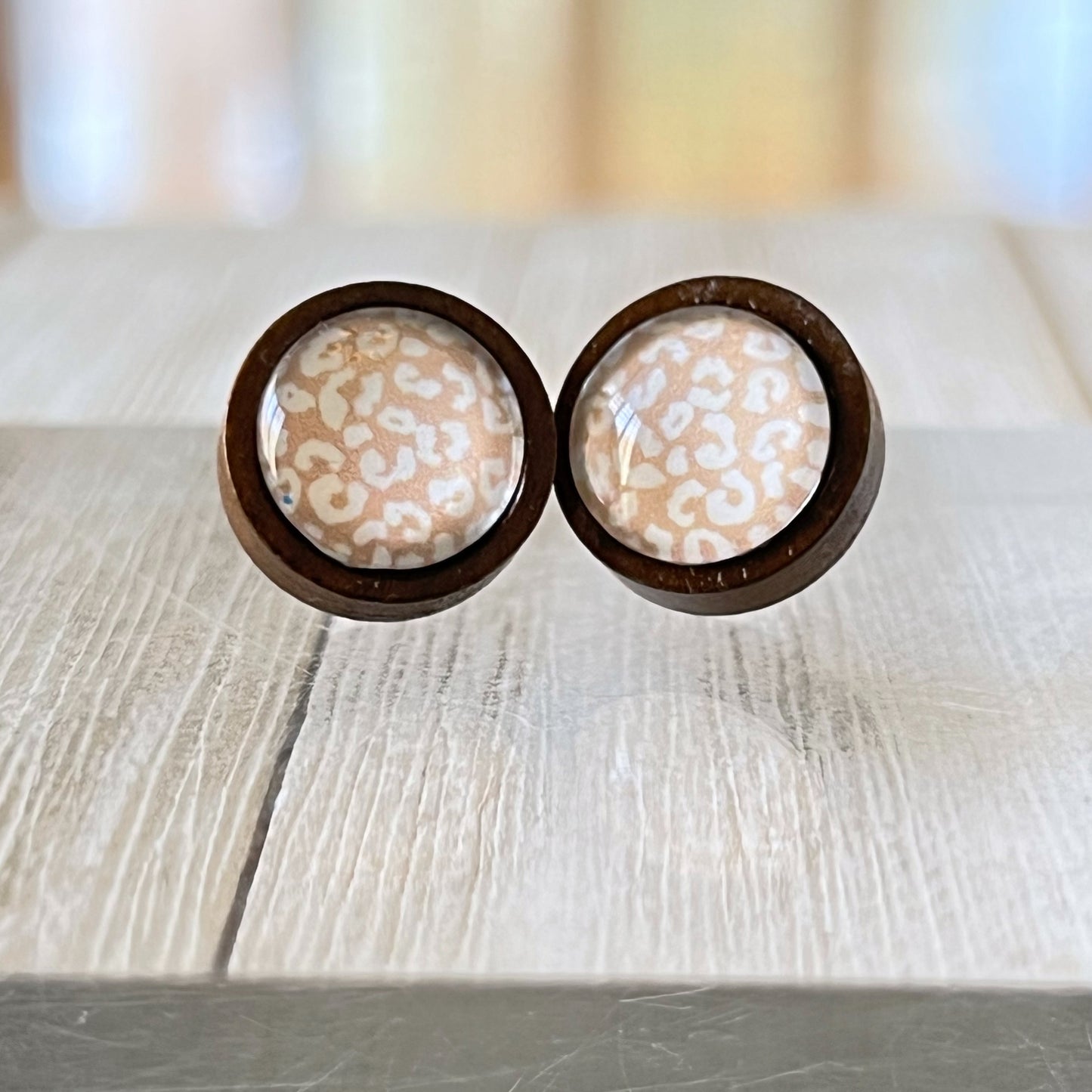 Fall Animal Print Stainless Steel Wood Stud Earrings