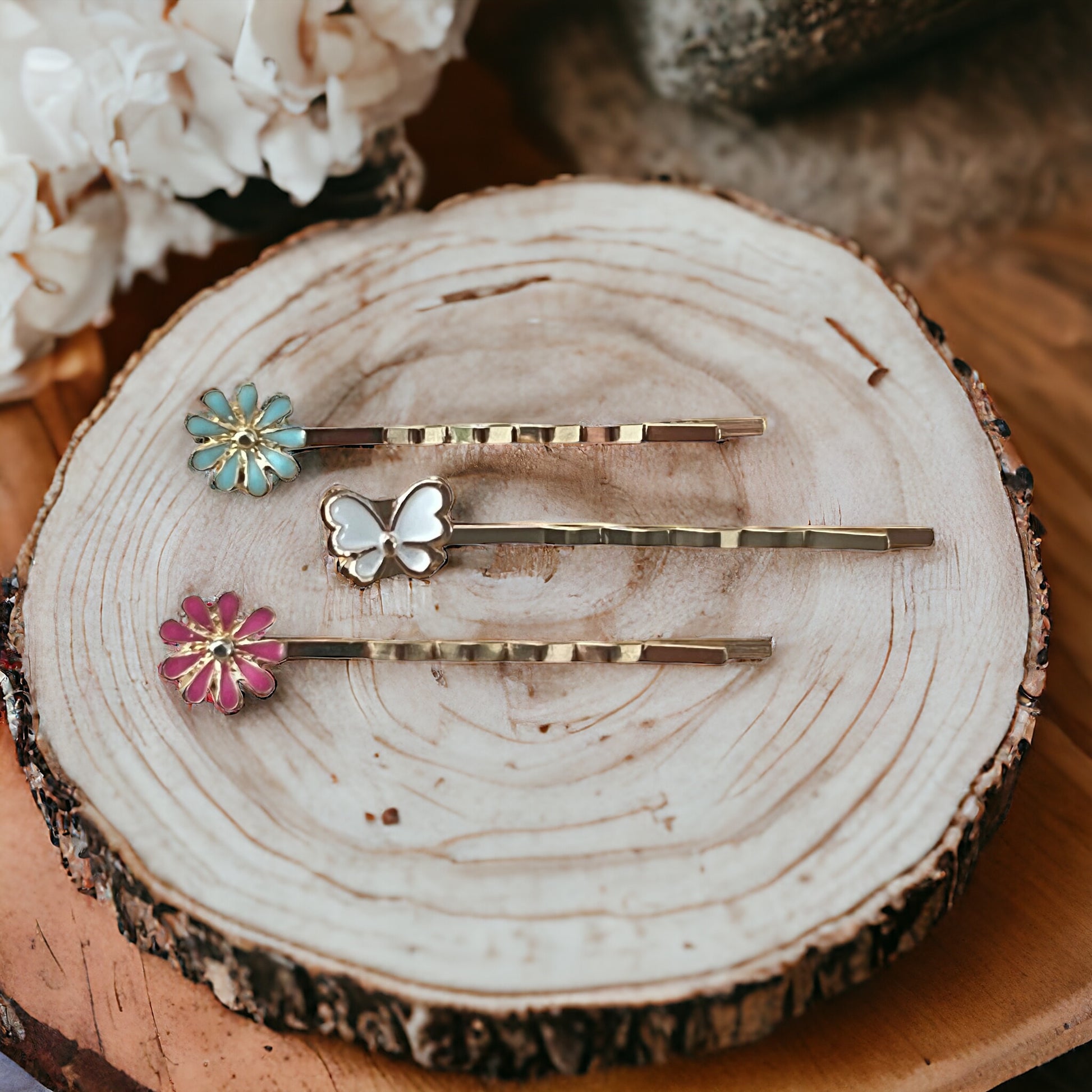 White Butterfly & Flower Hair Pin Set - Set of 3 Adorable Accessories for Hair Styling