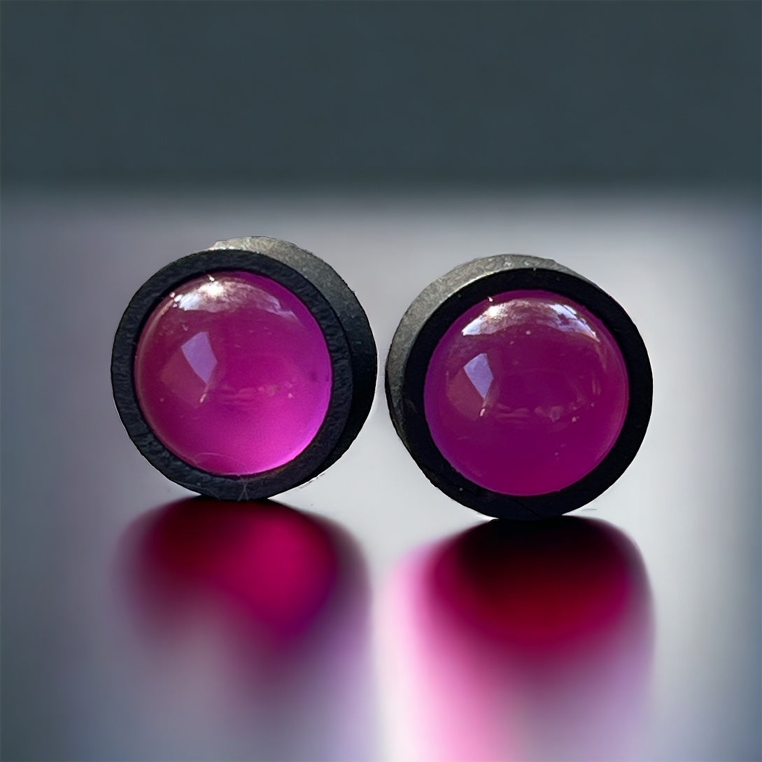 Purple Acrylic & Black Wood Unisex Stud Earrings: Versatile Statement Pieces for Any Occasion