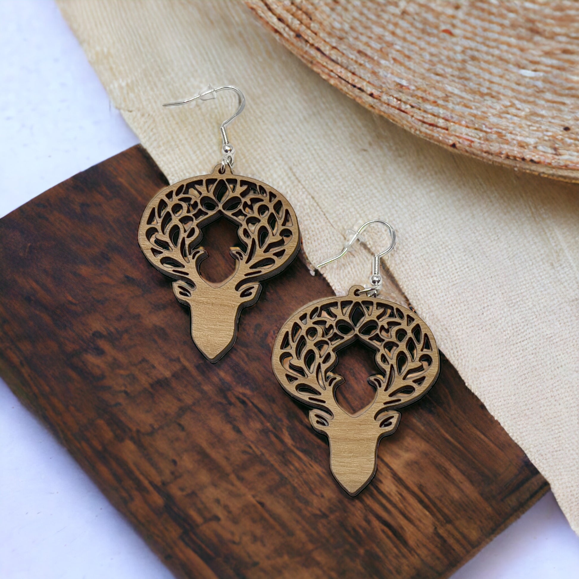 Deer Earrings, Rustic Dangle Earrings, Boho Animal Earrings, Cute Winter Holiday Earrings, Wildlife Wood Earrings, Country Western Jewelry