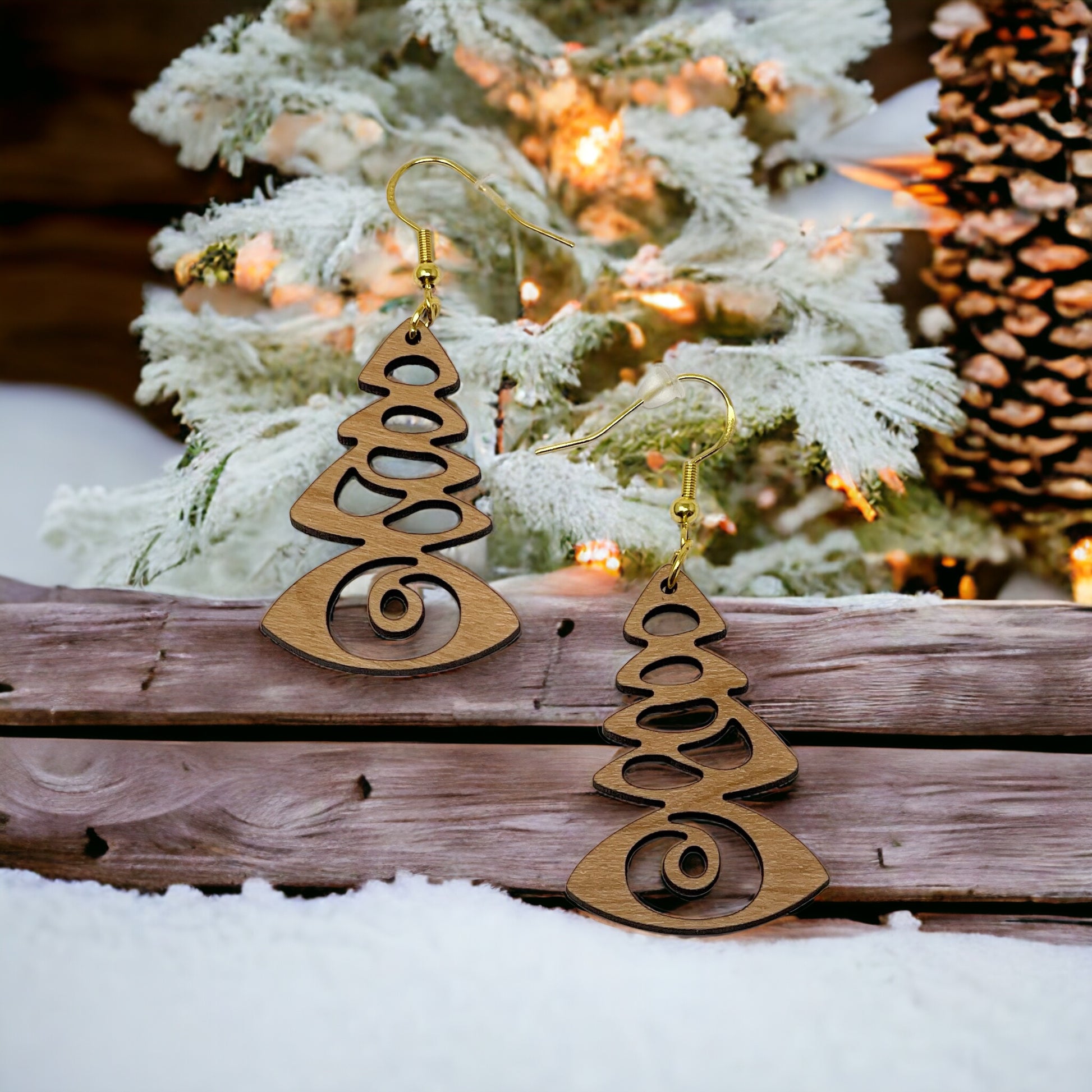 Tree Earrings - Rustic Wood Dangle Earrings with a Whimsical Boho Touch, Cute Winter Holiday Accessories | Nature-Inspired Jewelry