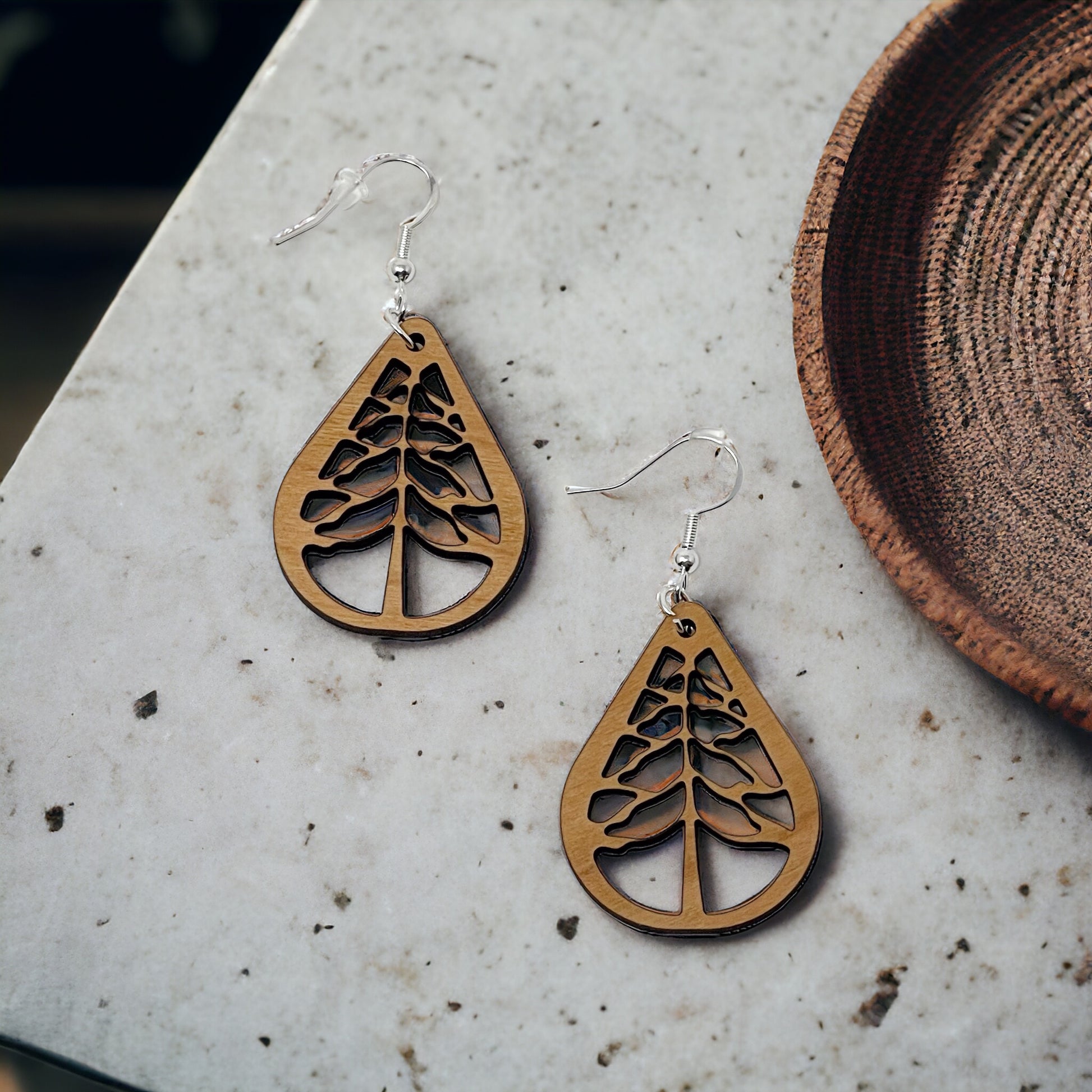 Teardrop Tree Earrings - Rustic Wood Dangle Earrings with a Whimsical Boho Touch, Cute Winter Holiday Accessories | Nature-Inspired Jewelry