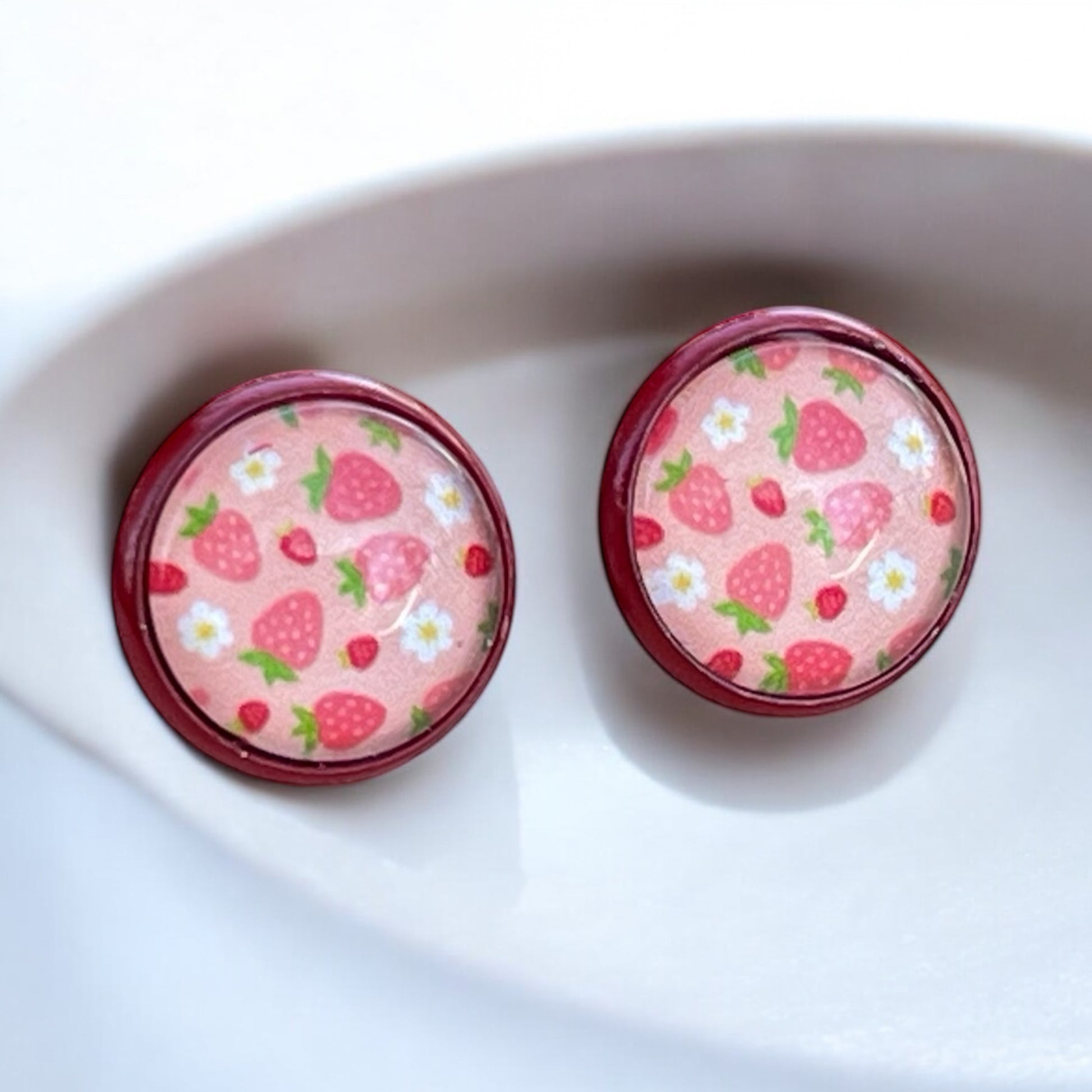 Strawberry Red Stud Earrings: Fruity Accents