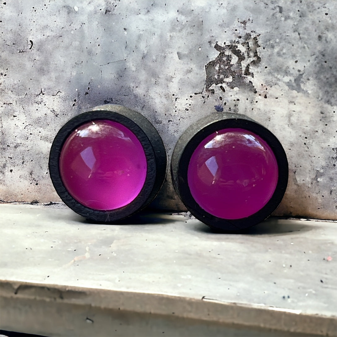 Purple Acrylic & Black Wood Unisex Stud Earrings: Versatile Statement Pieces for Any Occasion