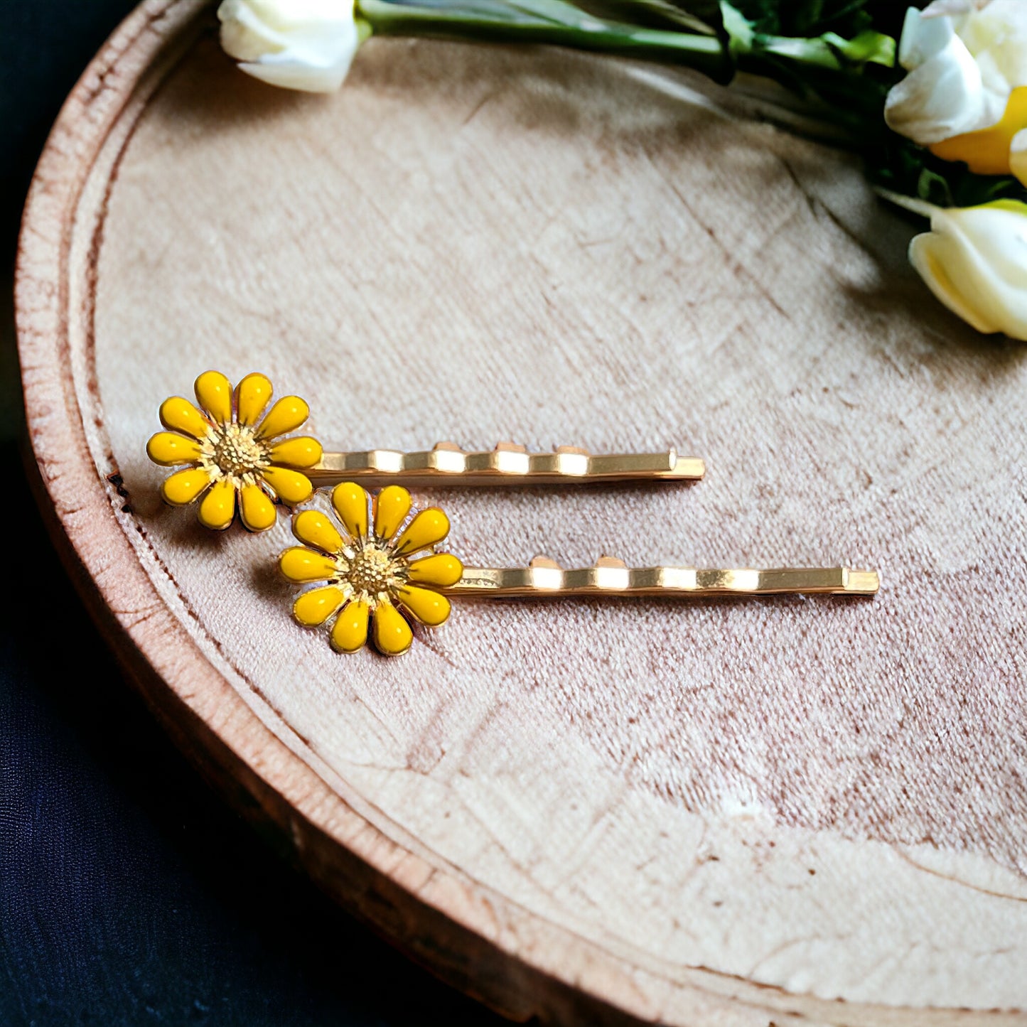 Decorative Yellow Enamel Wildflower Hair Pins - Delicate Floral Accessories