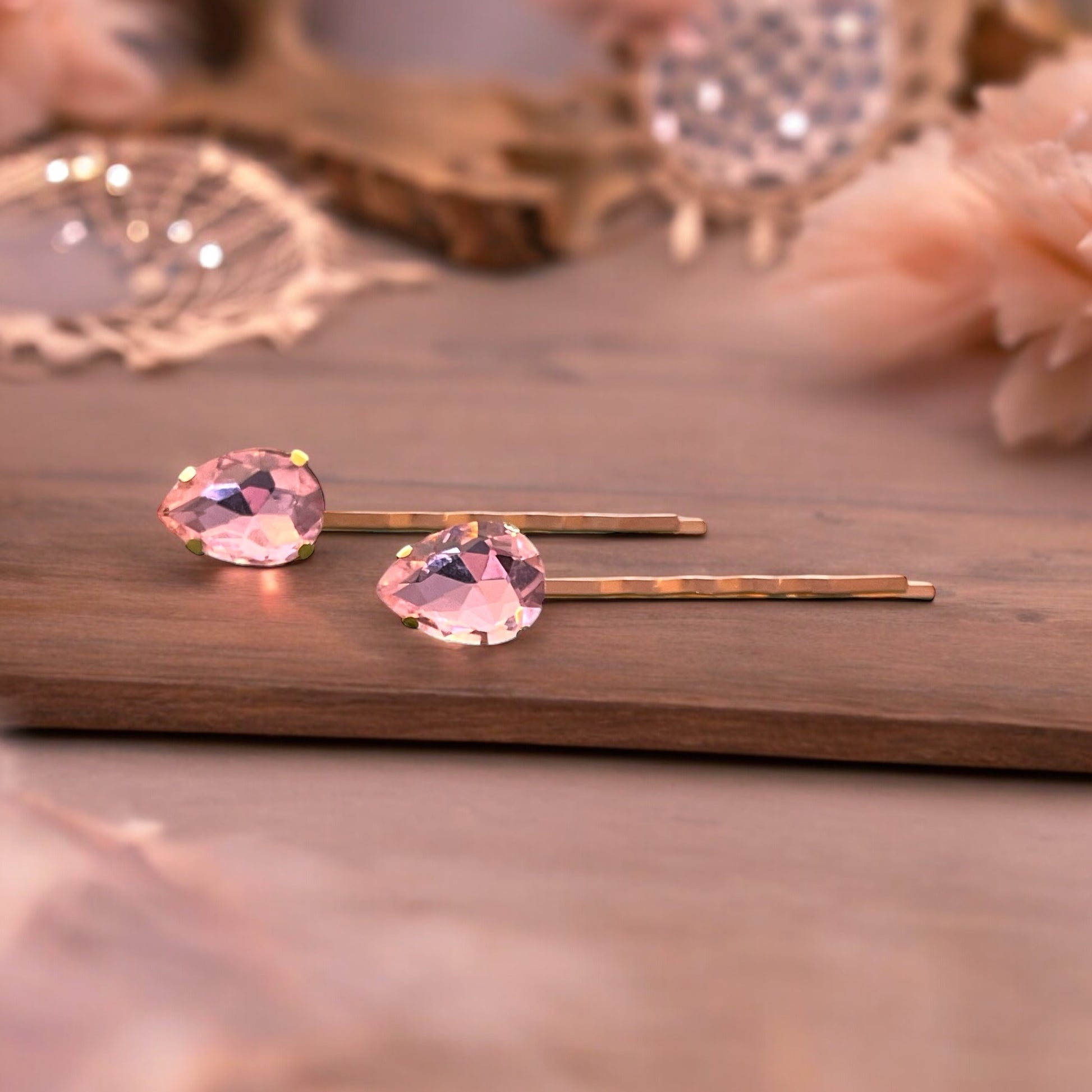 Pink Teardrop Rhinestone Gold Hair Pins: Elegant Accessories