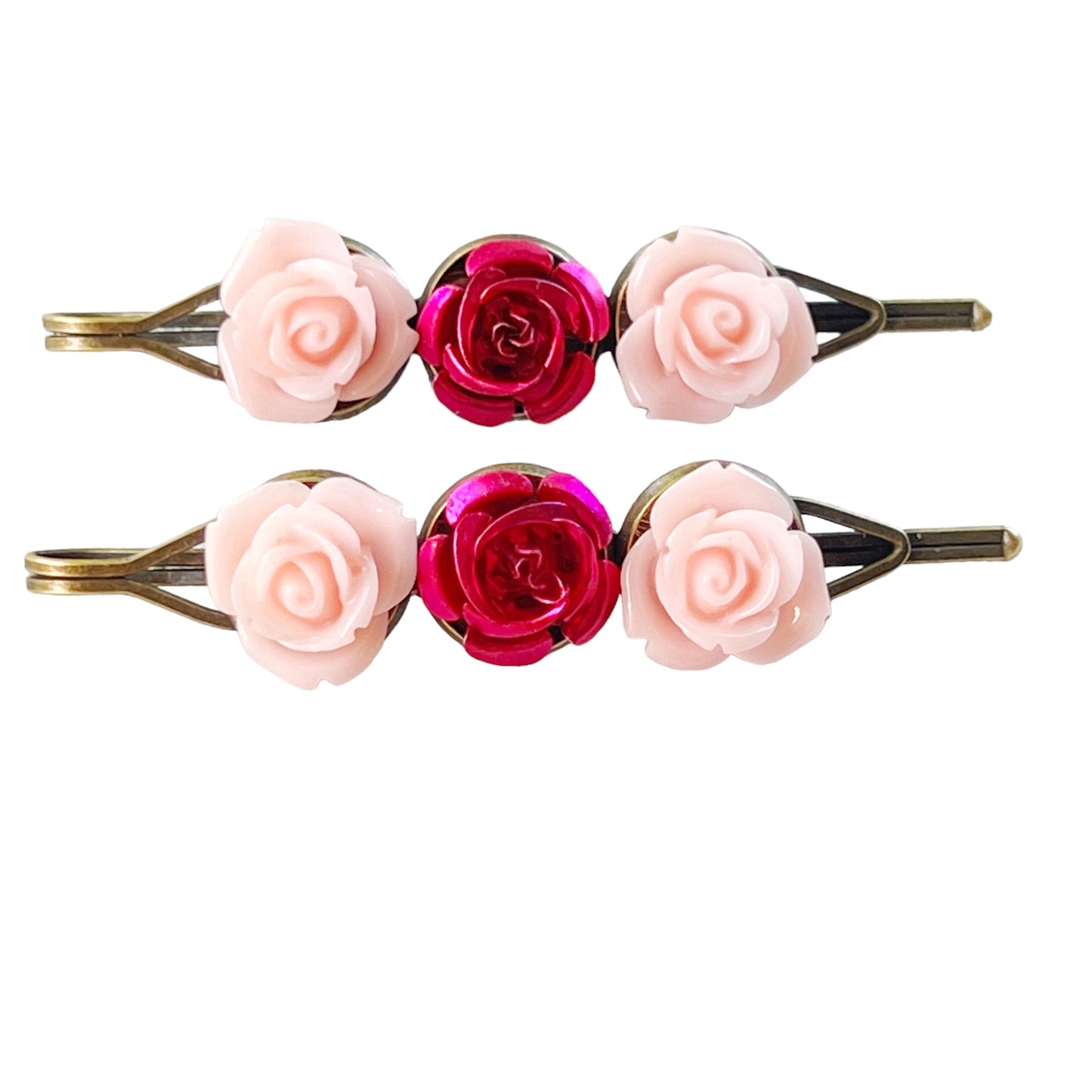 Pink Rose Flower Hair Pins