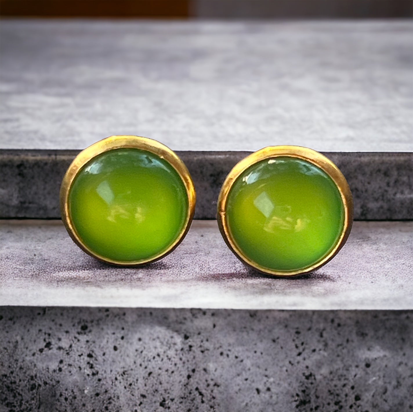 Candy Apple Green Gold Stud Earrings