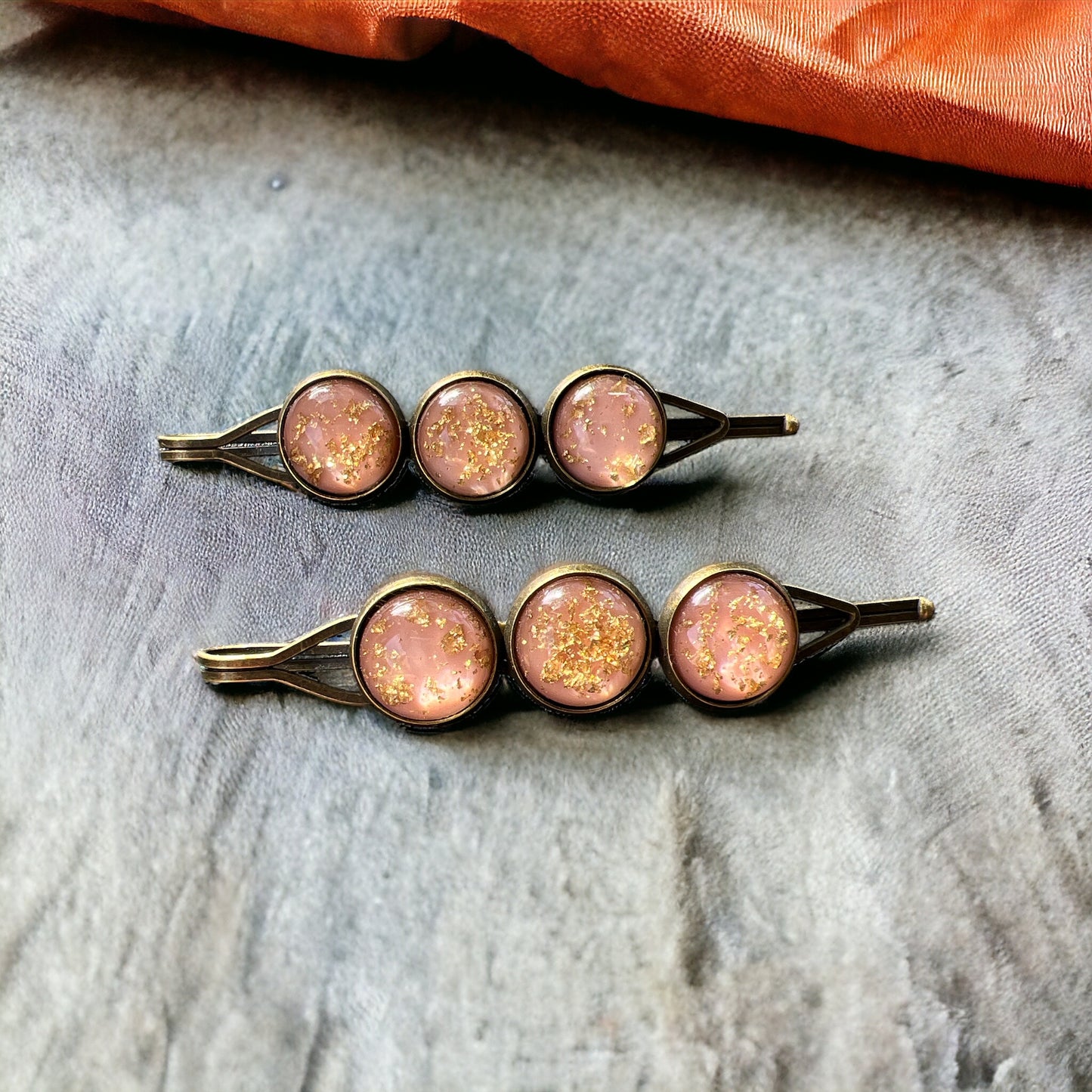 Peach Gold Flake Glitter Hair Pins - Sparkling & Elegant Accessories