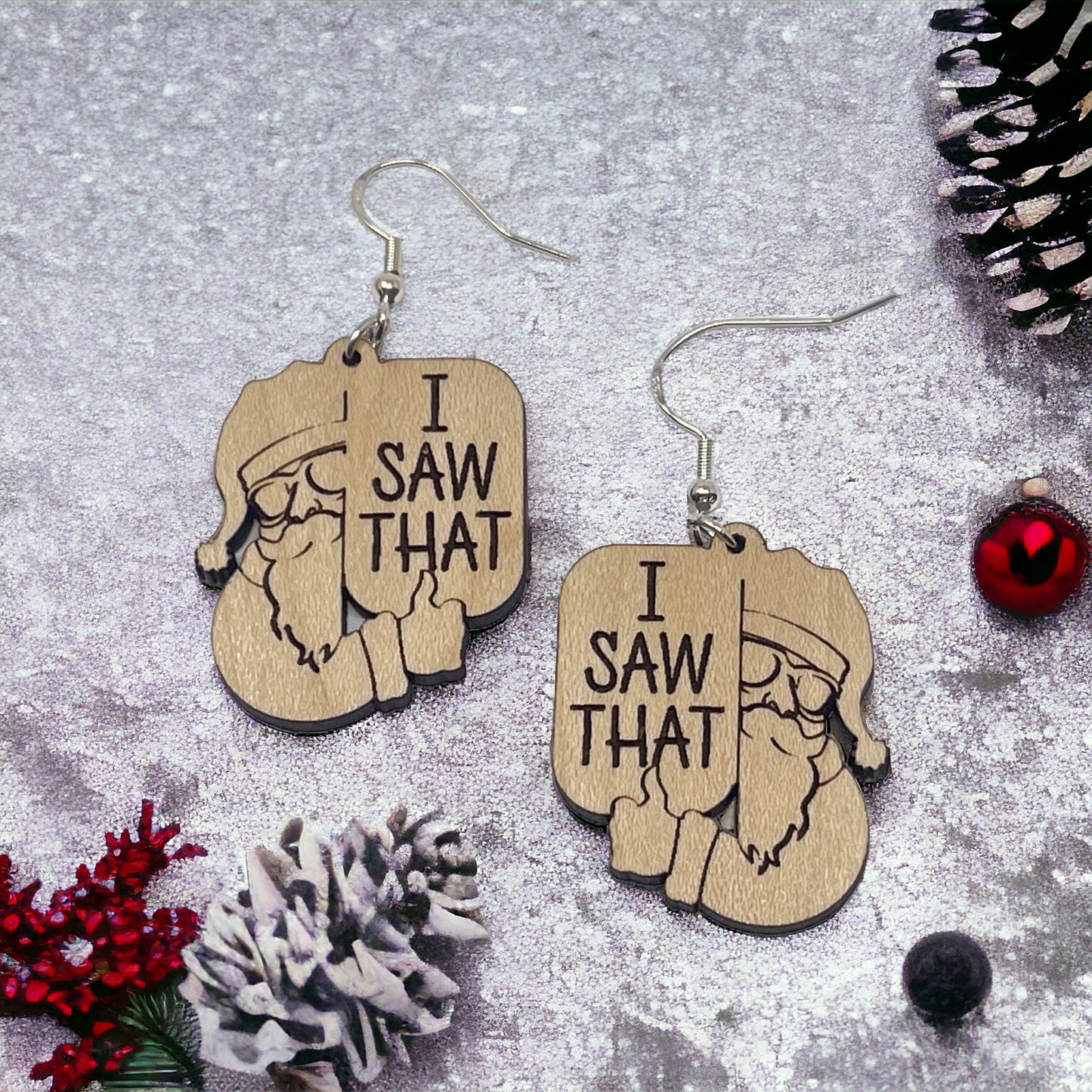 Funny Santa Earrings, Rustic Dangle Earring, Funny Quotes Earring, Cute Winter Holiday Earring, Wooden Word Earring, Country Western Jewelry