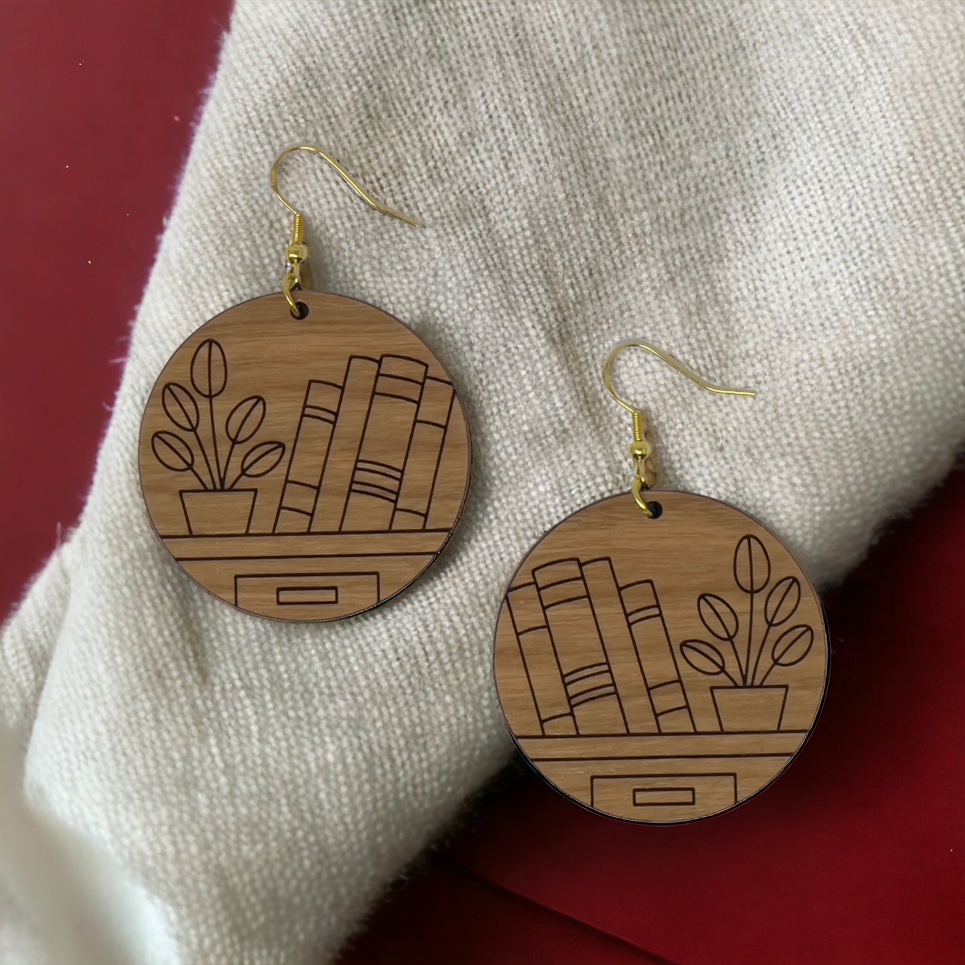 Bookshelf Wood Dangle Earrings - Cute Book Lover Gift | Boho Women's Miniature Bookcase Jewelry