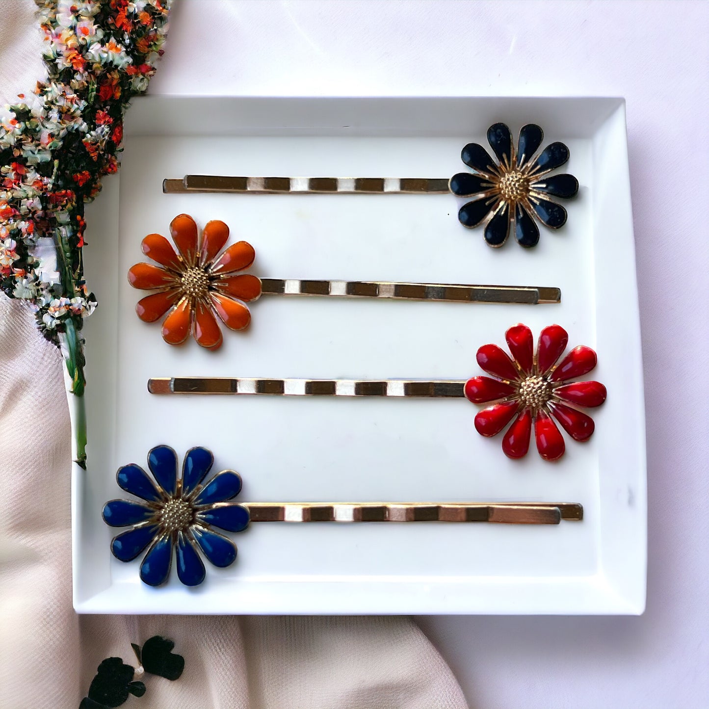 Decorative Enamel Wildflower Hair Pins - Delicate Floral Accessories