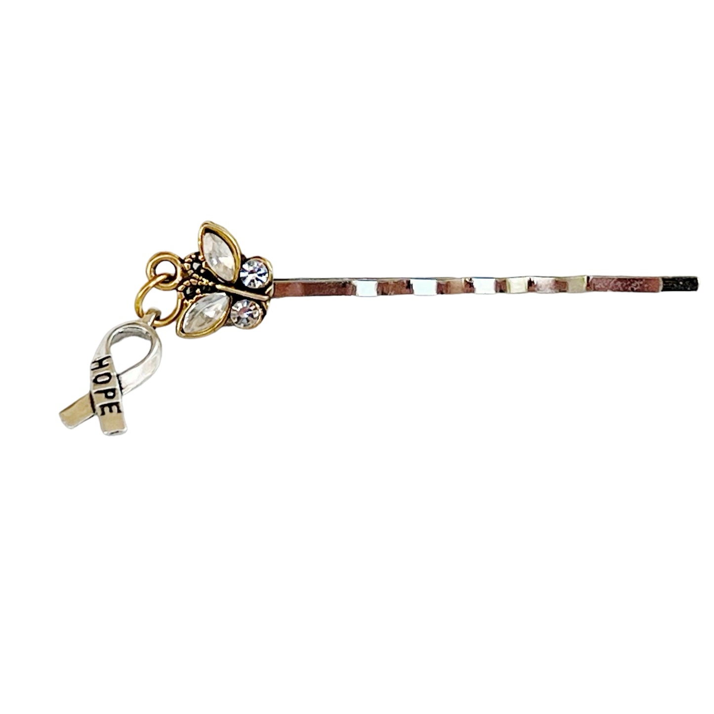 Gold Butterfly & Hope Ribbon Cancer Awareness Hair Pin - Stylish & Supportive Accessory