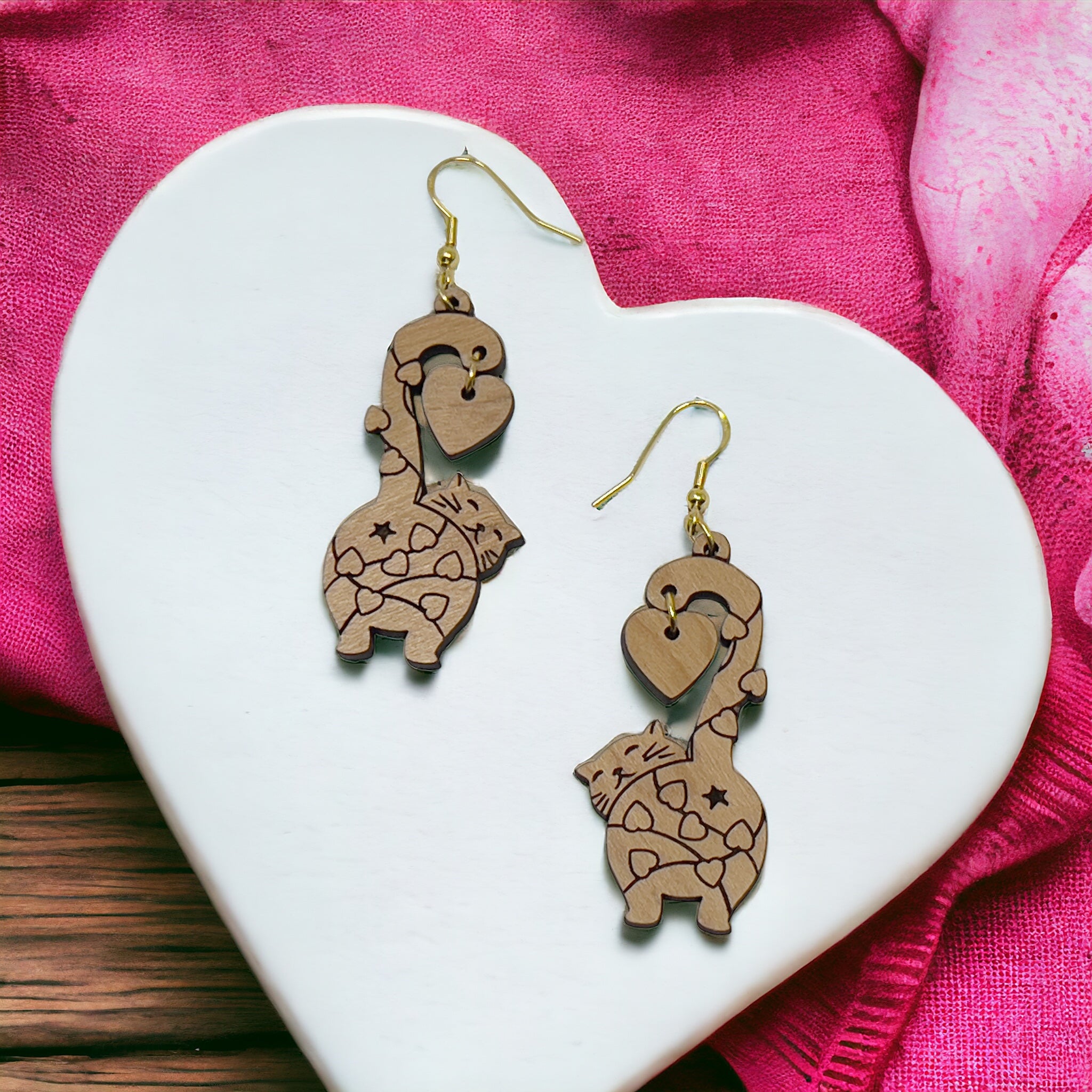 Wood Heart Valentines Day Earrings