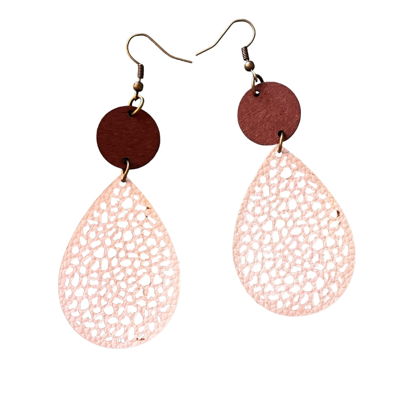 Natural Wood & Off-White Leather Earrings: Chic & Rustic Accessories