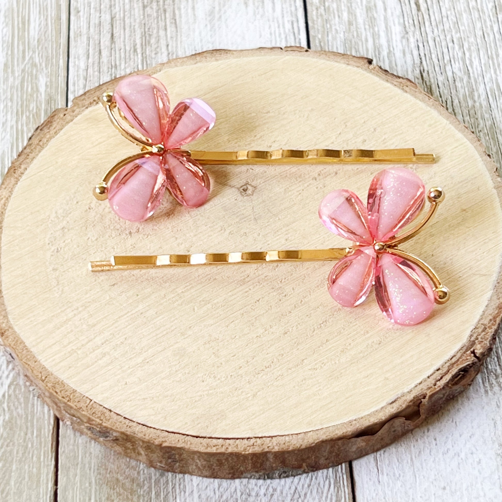 Pink Rhinestone Butterfly Hair Pins for Women Decorative Hair Clips