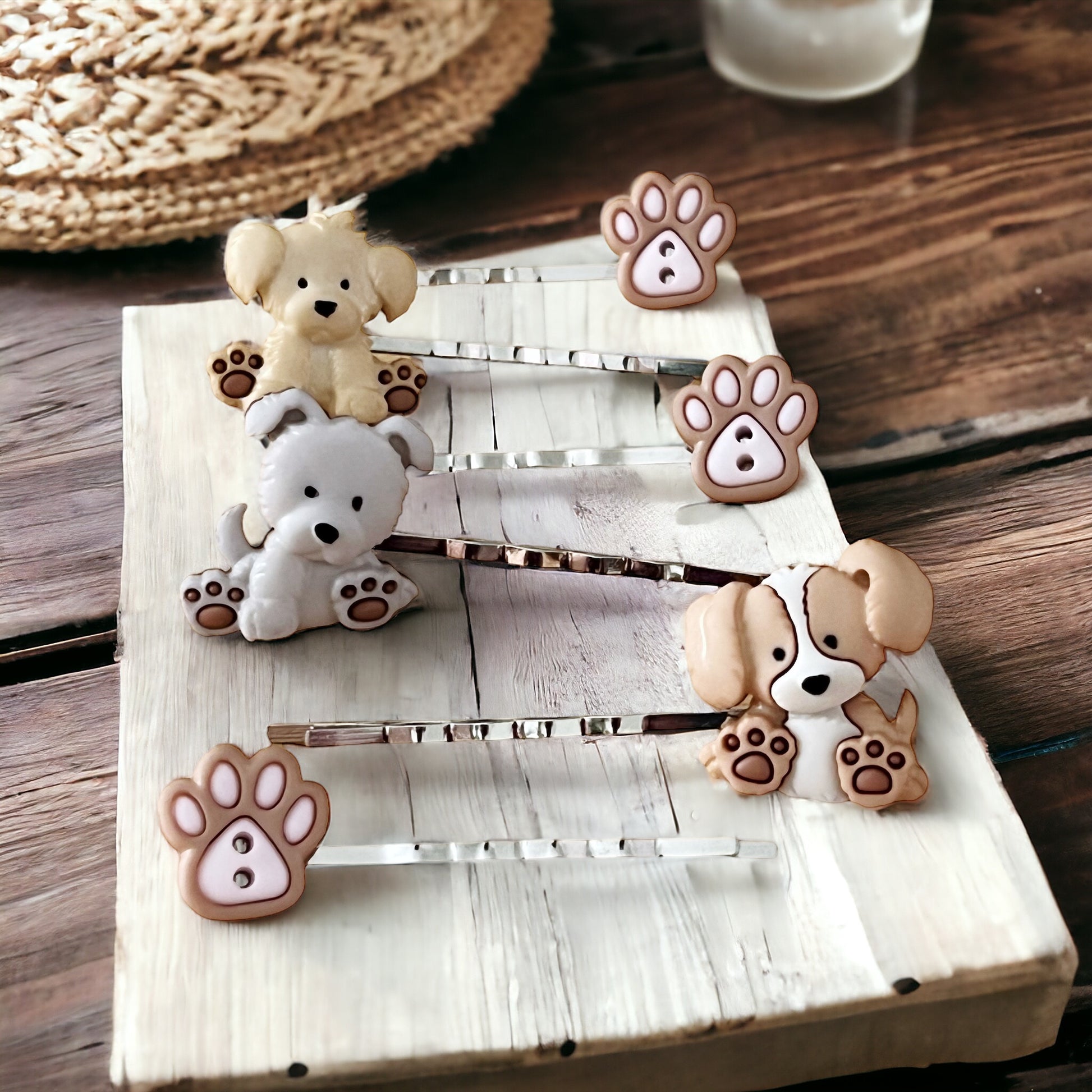 Set of 6 Dog & Paw Print Hair Pins: Adorable Accessories for Pet Lovers