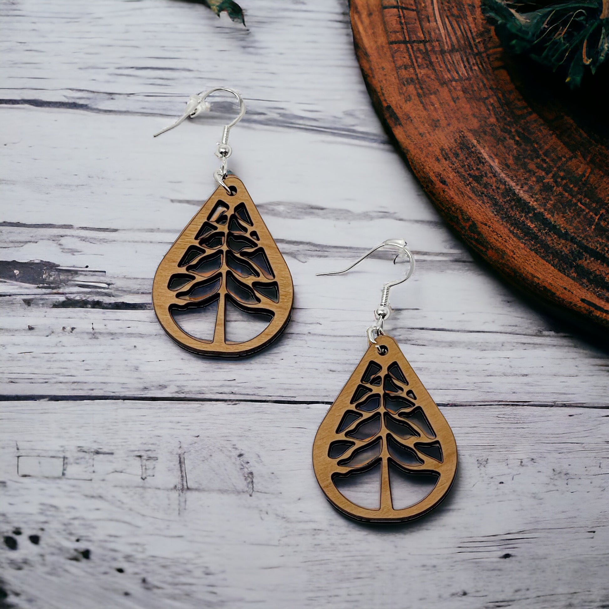 Teardrop Tree Earrings - Rustic Wood Dangle Earrings with a Whimsical Boho Touch, Cute Winter Holiday Accessories | Nature-Inspired Jewelry