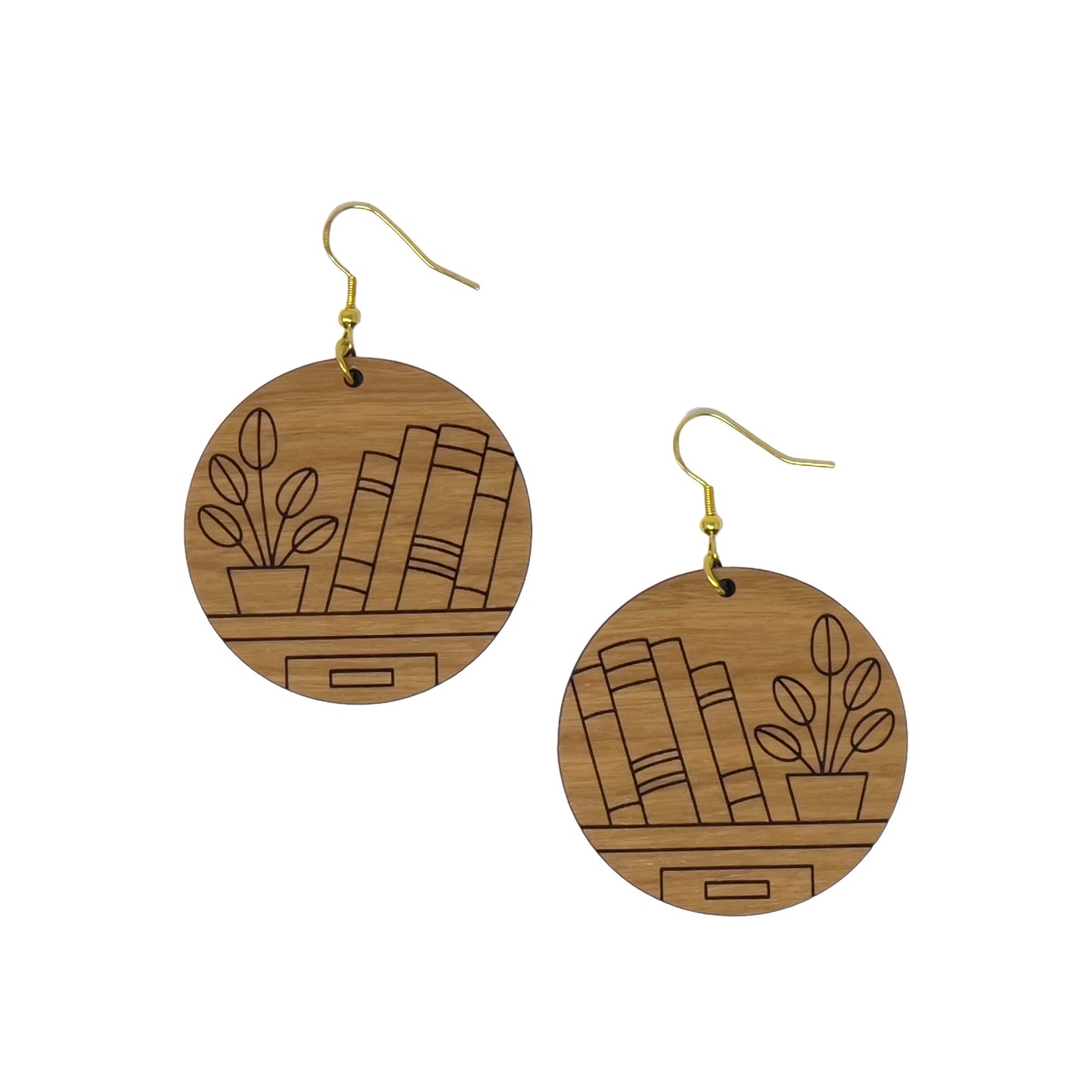 Bookshelf Wood Dangle Earrings - Cute Book Lover Gift | Boho Women's Miniature Bookcase Jewelry