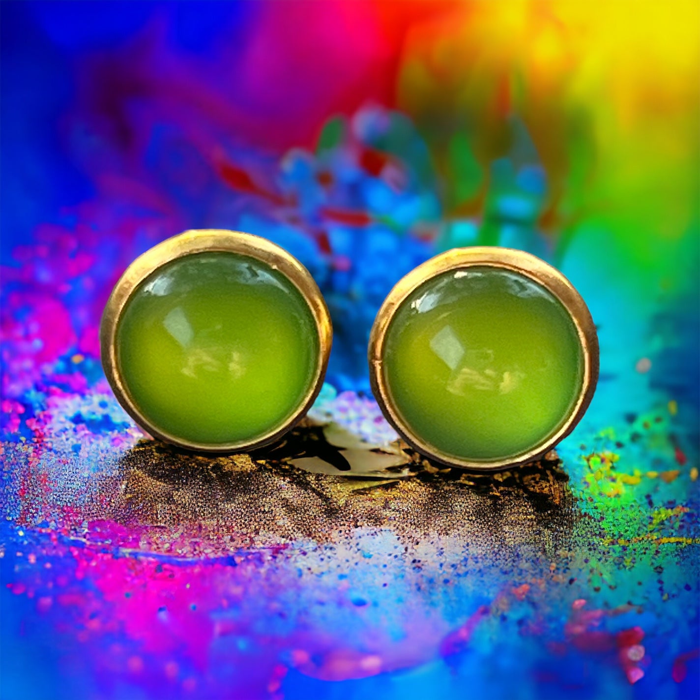 Candy Apple Green Gold Stud Earrings