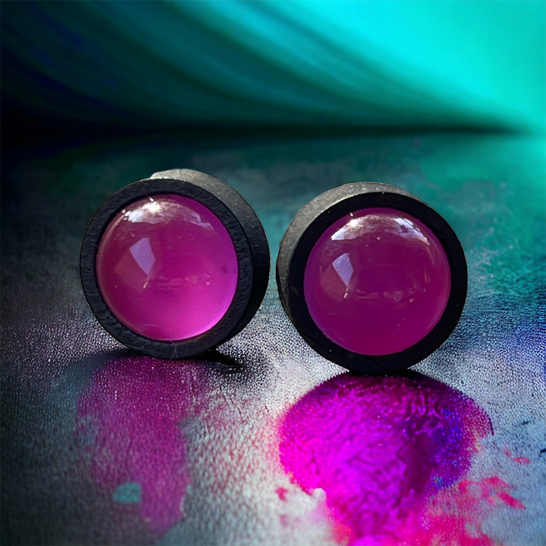 Purple Acrylic & Black Wood Unisex Stud Earrings: Versatile Statement Pieces for Any Occasion