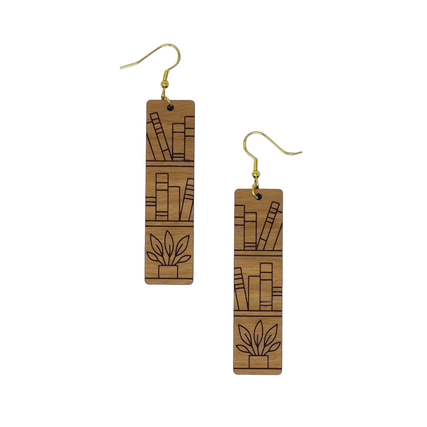 Bookshelf Wood Dangle Earrings - Cute Book Lover Gift | Boho Women's Miniature Bookcase Jewelry