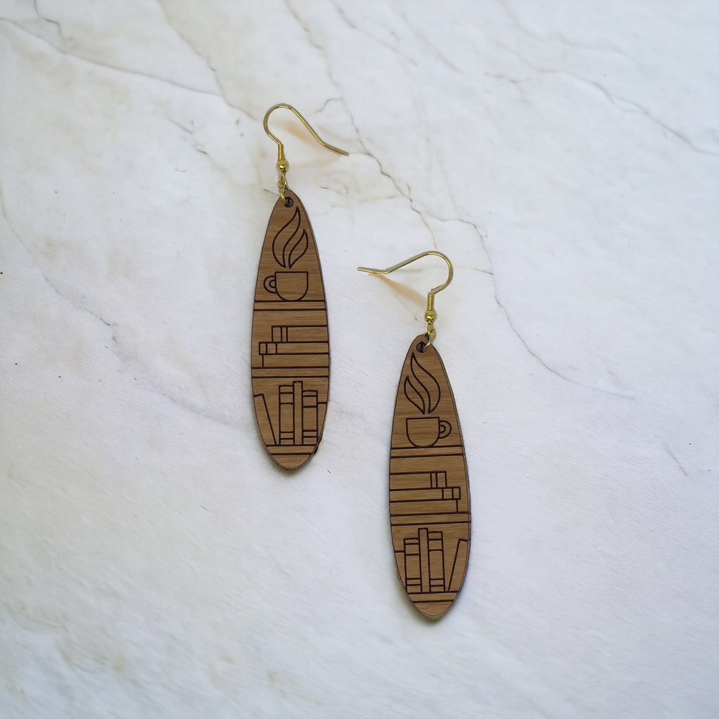 Bookshelf Wood Dangle Earrings - Cute Book Lover Gift | Boho Women's Miniature Bookcase Jewelry