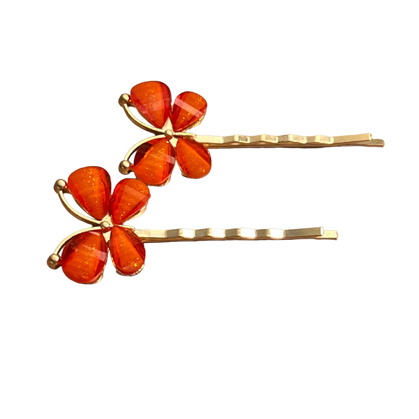 Orange Rhinestone Butterfly Hair Pins - Elegant & Vibrant Hair Accessories