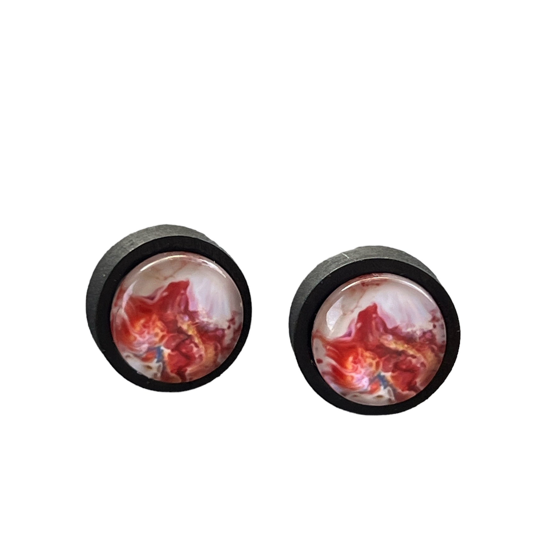 Pink Abstract Watercolor Black Wood Stud Earrings: Unique Artistic Accents for Your Look