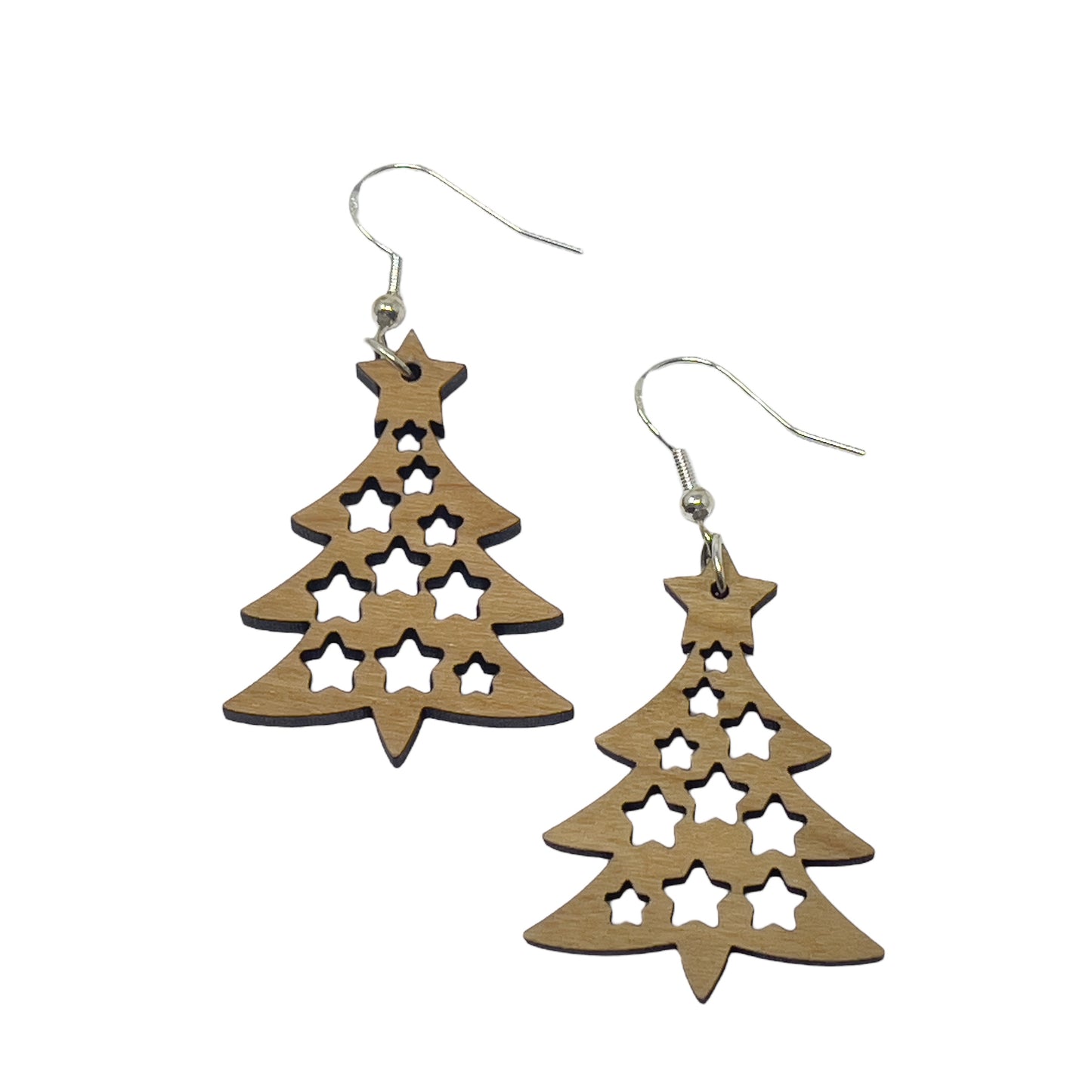 Tree & Star Earrings - Rustic Wood Dangle Earrings with a Whimsical Boho Touch, Cute Winter Holiday Accessories | Nature-Inspired Jewelry