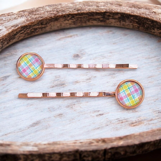 Rose Gold Pastel Plaid Bobby Pins: Fun & Flirty Hairstyles