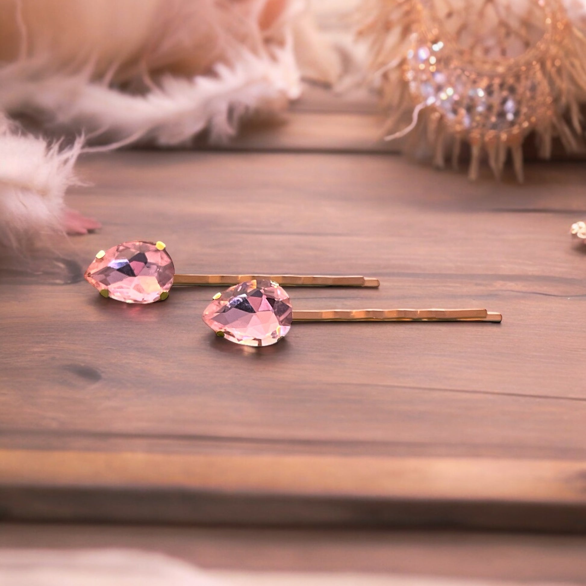 Pink Teardrop Rhinestone Gold Hair Pins: Elegant Accessories