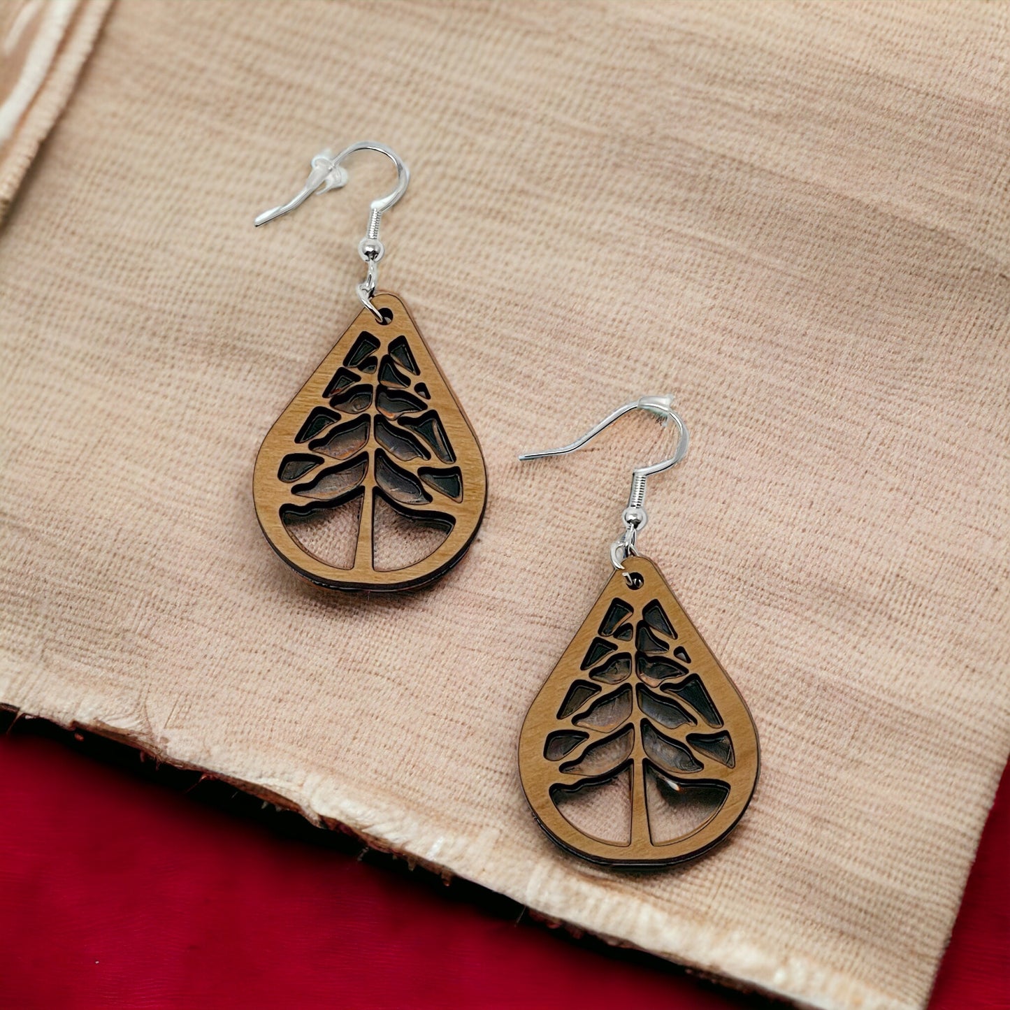 Teardrop Tree Earrings - Rustic Wood Dangle Earrings with a Whimsical Boho Touch, Cute Winter Holiday Accessories | Nature-Inspired Jewelry