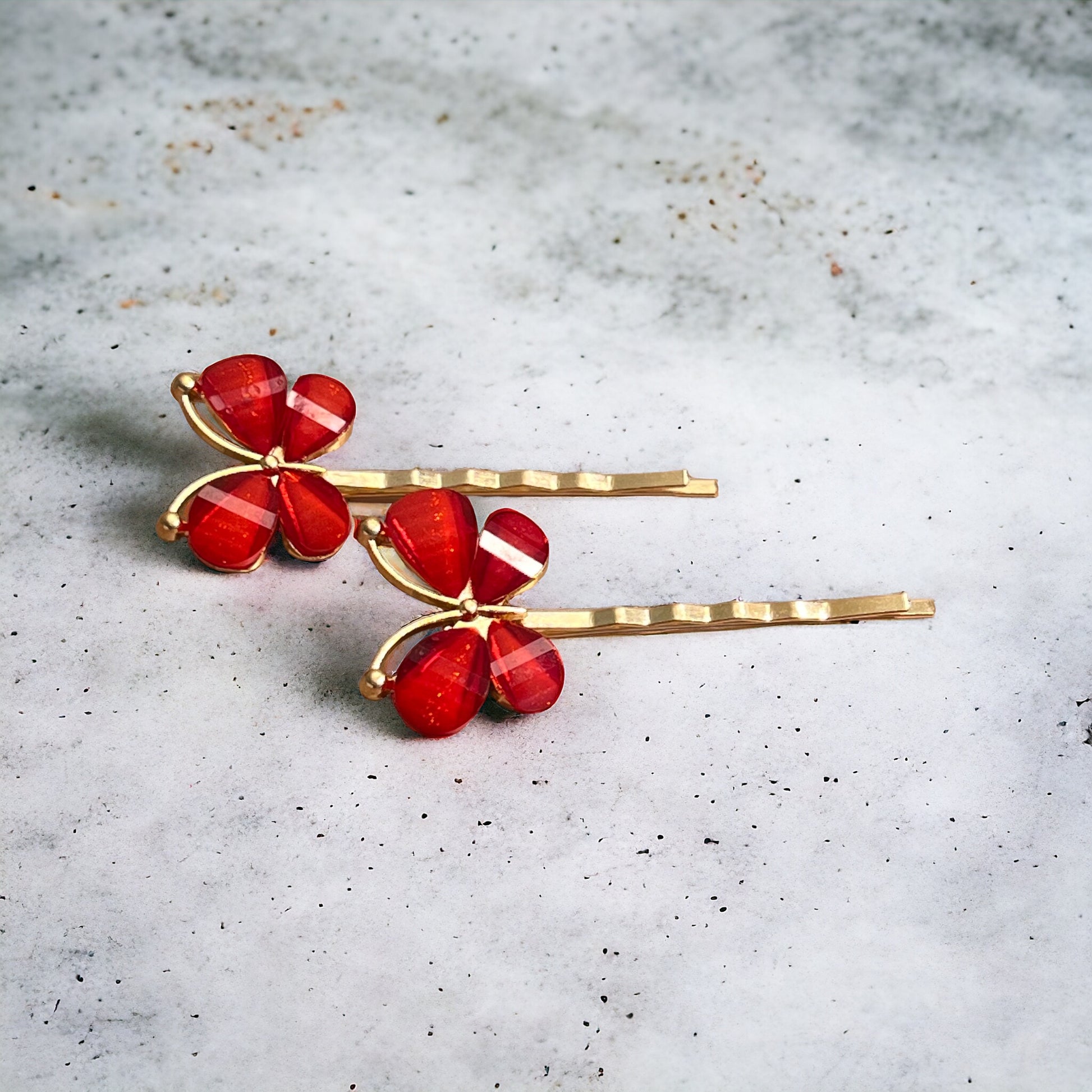 Red Rhinestone Butterfly Hair Pins - Elegant & Vibrant Hair Accessories