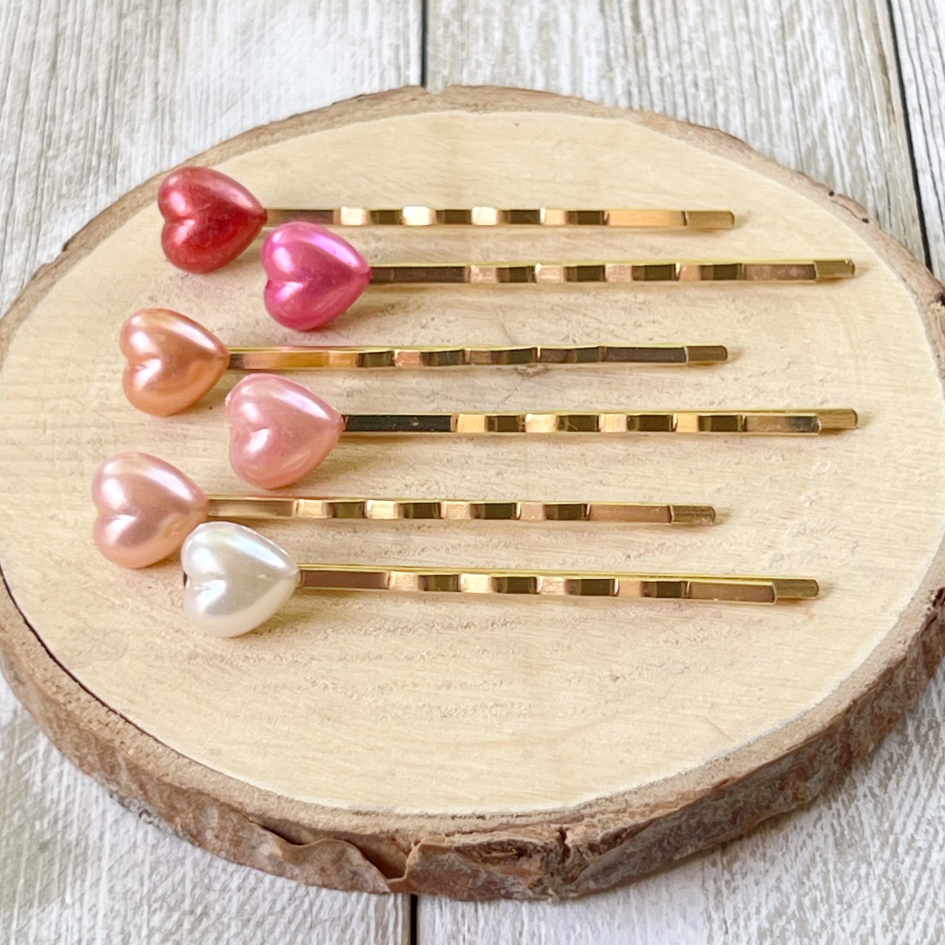 Gradient Pink Heart Bobby Pin Set of 6